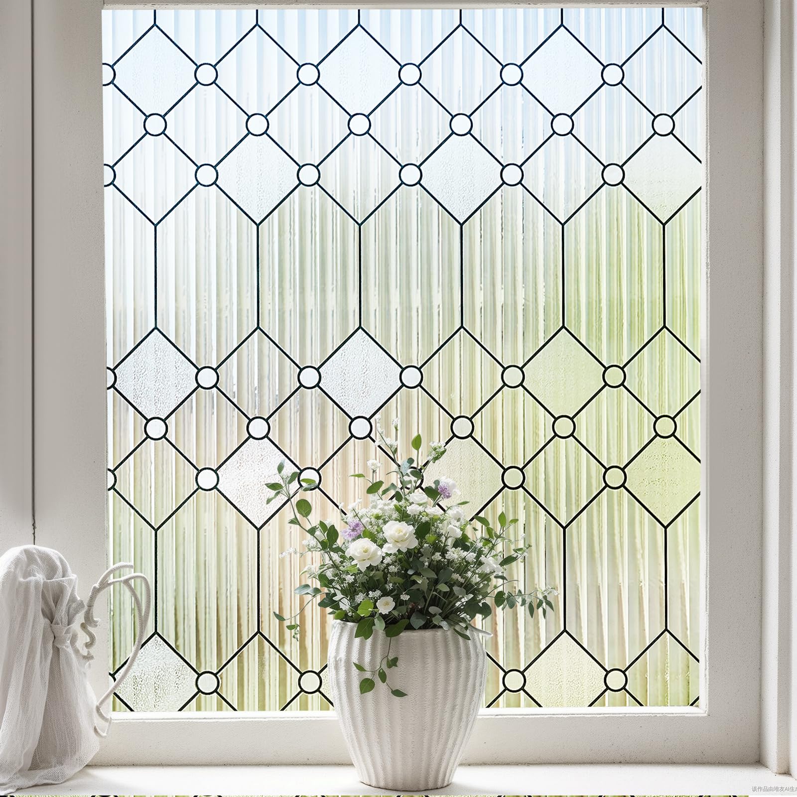 Coavas Reeded Glass Window Film for Privacy, Static Cling No Glue Window Films, Diamond Lattice Frosted Privacy Film for Glass Doors Windows Bathroom Transparency 60 x 200cm — image 1