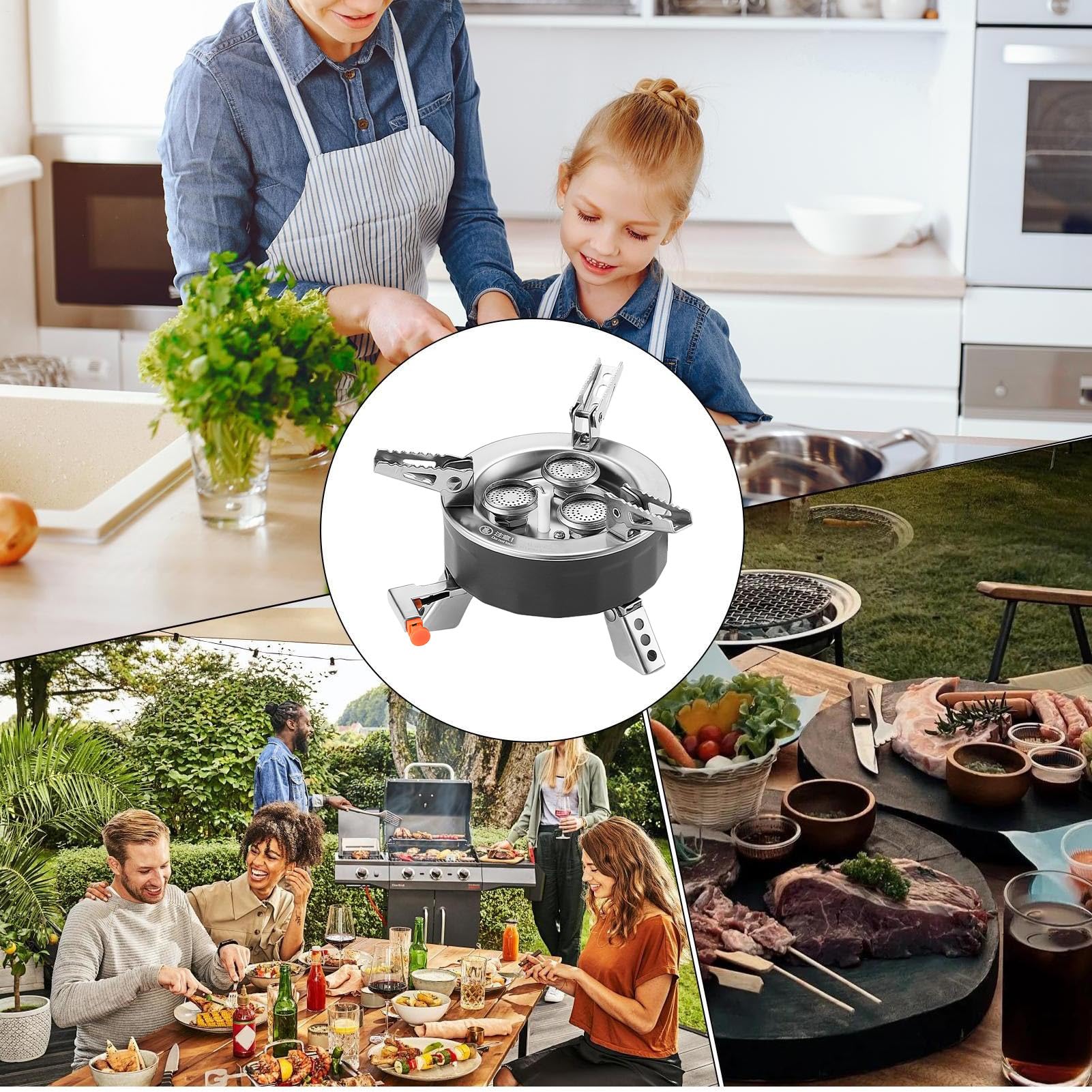 Estufa de camping – Cocina portátil de camping – quemador plegable portátil, 6800 W equipo al aire libre con bolsa de almacenamiento para senderismo, barbacoa, caza | Pequeño Hornillo de Camping Equipo de Acampada Pesca, Senderismo, Caza, Asador Barbacoa