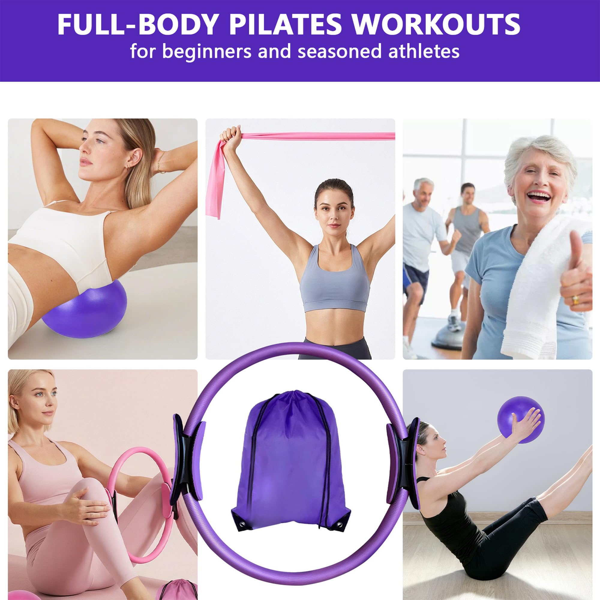 13pcs Kit de Yoga et Pilates pour Femmes: Kit Yoga Sculptez Vos Cuisses Bras et Abdos à la Maison-pour la Tonification Corporelle,la Flexibilité et l'Entraînement de Force Complet du Corps