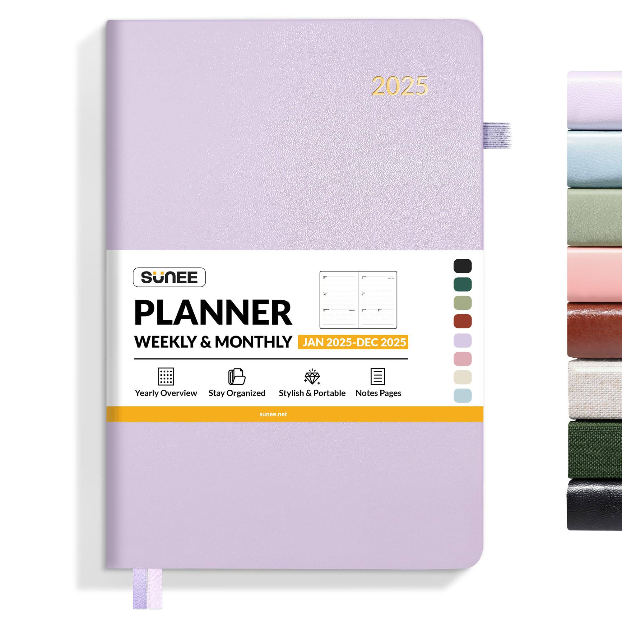 SUNEE 2026 Weekly & Monthly Hardcover Planner 5.5" x 8.3" - 12 Month (January 2026 - December 2026), Small Hardcover Planner, Pocket, Notes, 100 GSM Paper, Purple
