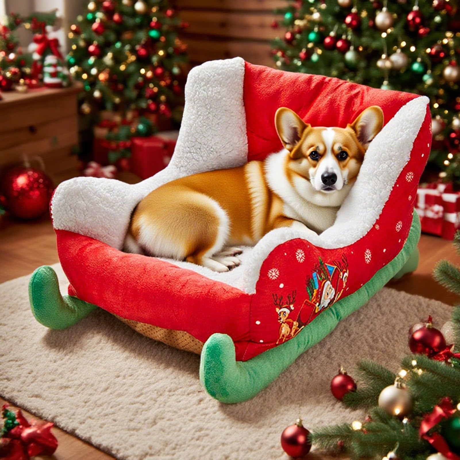 Genérico Cama Navideña con Forma De Trineo para Perro, 68 X 38 X 28 Cm, Cama Navideña De Peluche para Perro, Navideño De Papá Noel para Gato, Gatito, Cachorro Que Duerme Tranquilo En Invierno