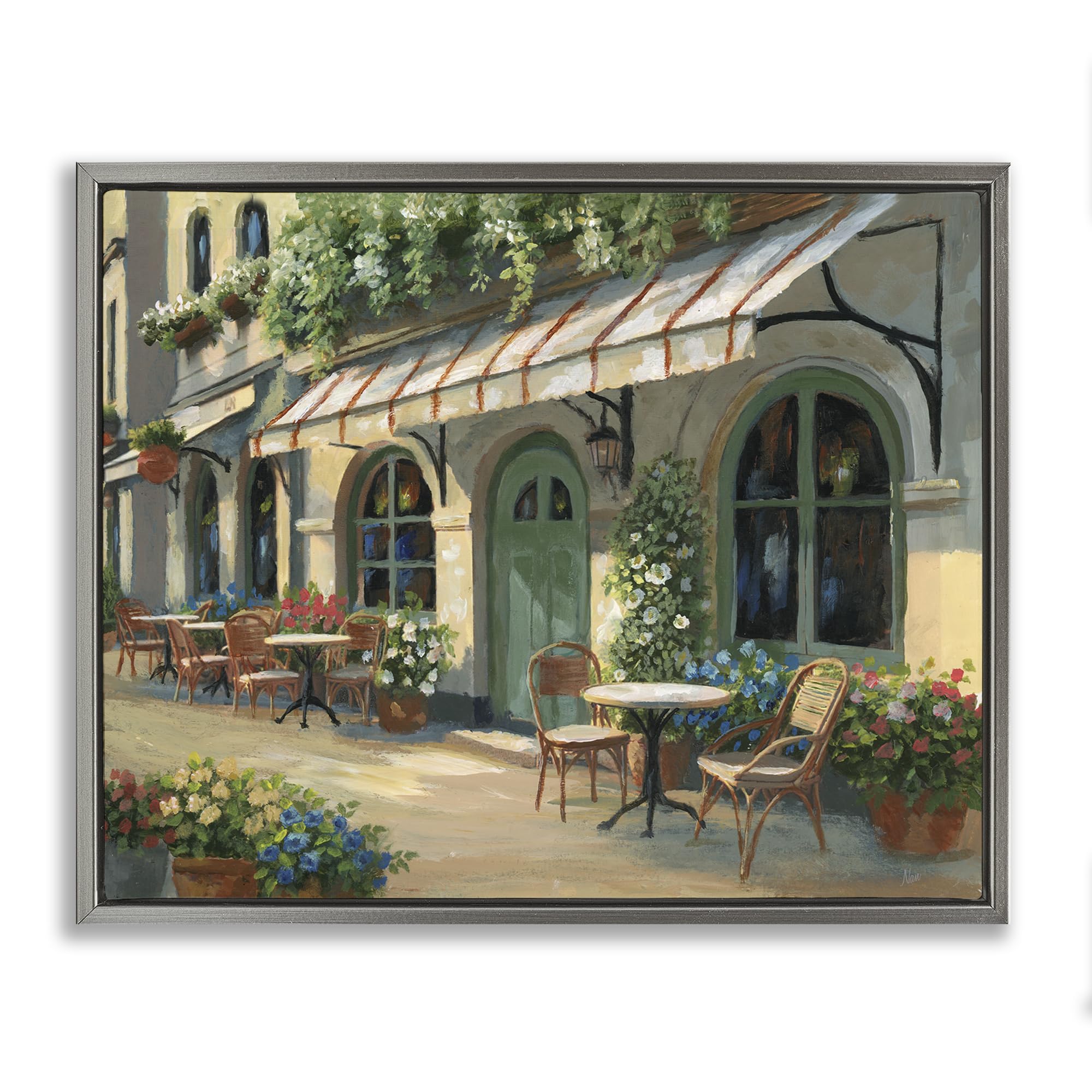 Stupell Industries 'Cozy Cafe Sunlit Patio', Floating Frame Canvas Art, Gray, 31 x 25 Inches, Easy to Hang and Sturdy, Made in USA, by Nan