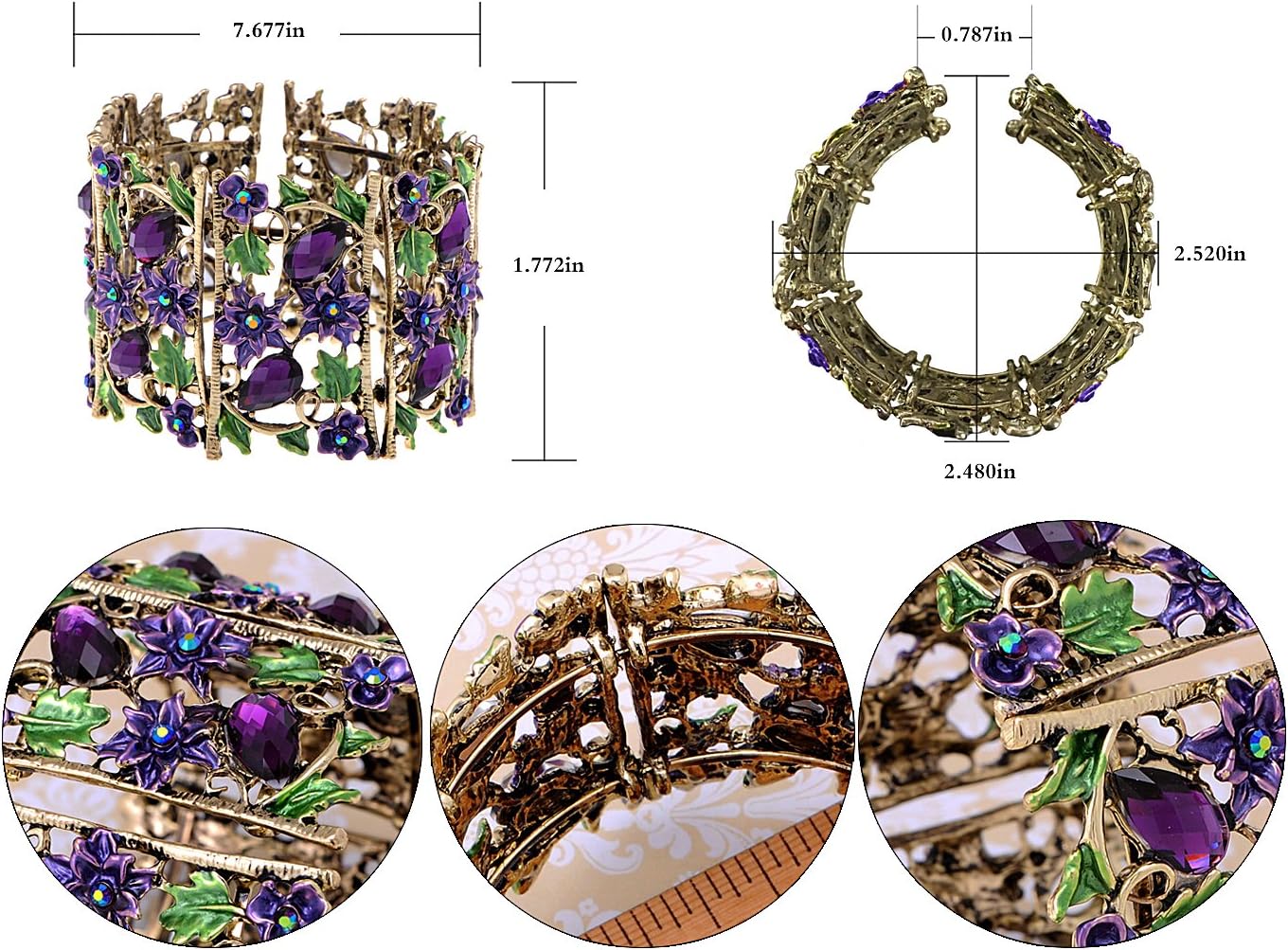 Alilang Antique Hollow Vintage Floral Topaz Crystal Rhinestone Flower Garden Bracelet Bangle Cuff
