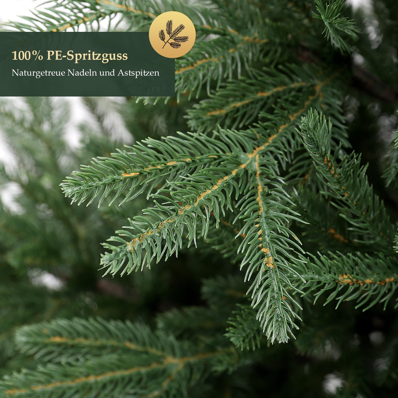 SALCAR Premium Künstlicher Weihnachtsbaum 180 cm – 100 % PE-Spritzguss, realistischer Stamm, schwer entflammbar, Stabiler Massivholzständer, inkl. Aufbewahrungstasche