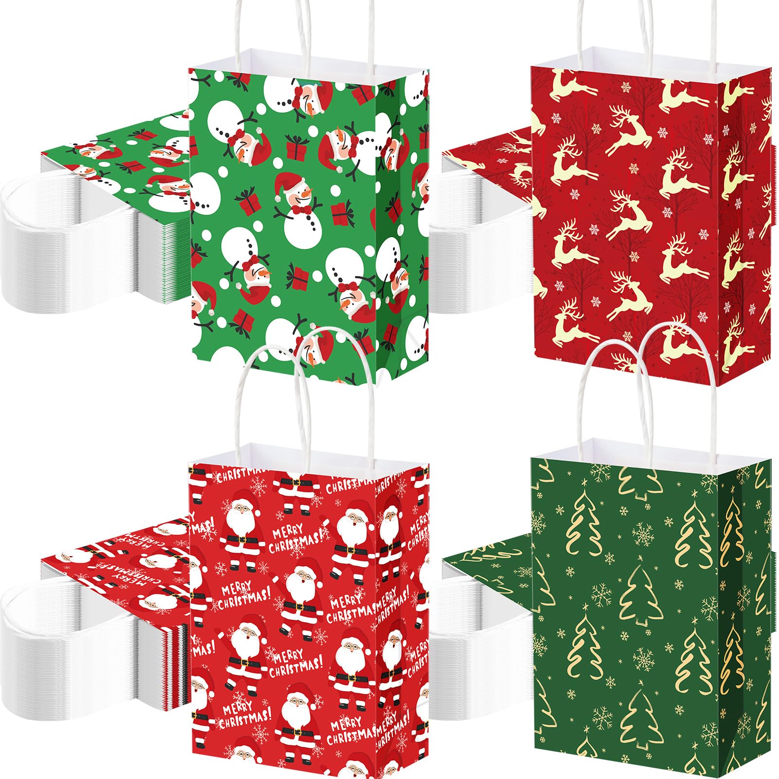 AmazingSpark Lot de 100 sacs cadeaux de Noël en vrac avec motif Père Noël, bonhomme de neige, arbre de Noël, élan, pour cadeaux de fête de Noël