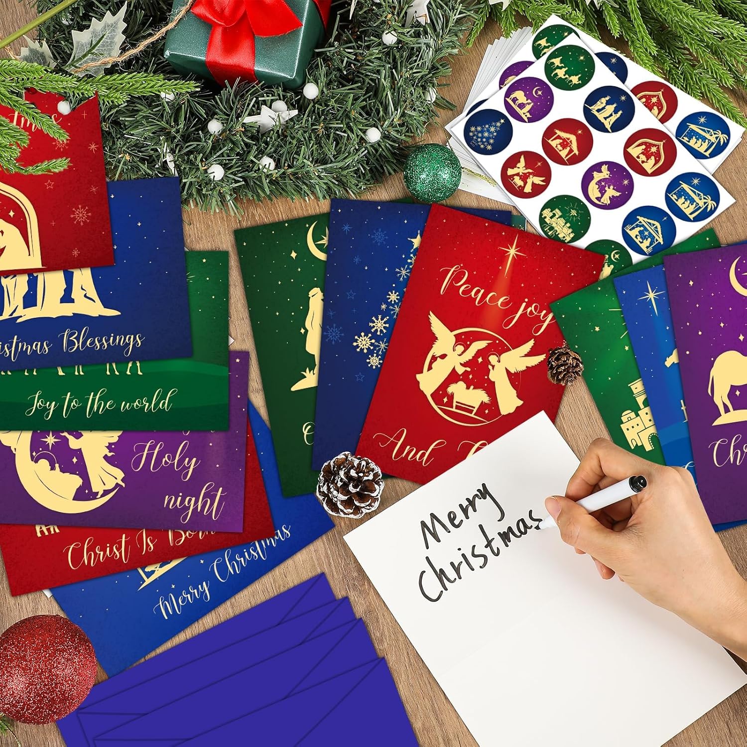 720 Pcs Religious Christmas Cards Bulk Nativity with Envelopes and Stickers Holiday Greeting Cards 12 Assorted Designs Merry Christmas Note Cards Set Blank Inside Religious Theme Xmas Cards