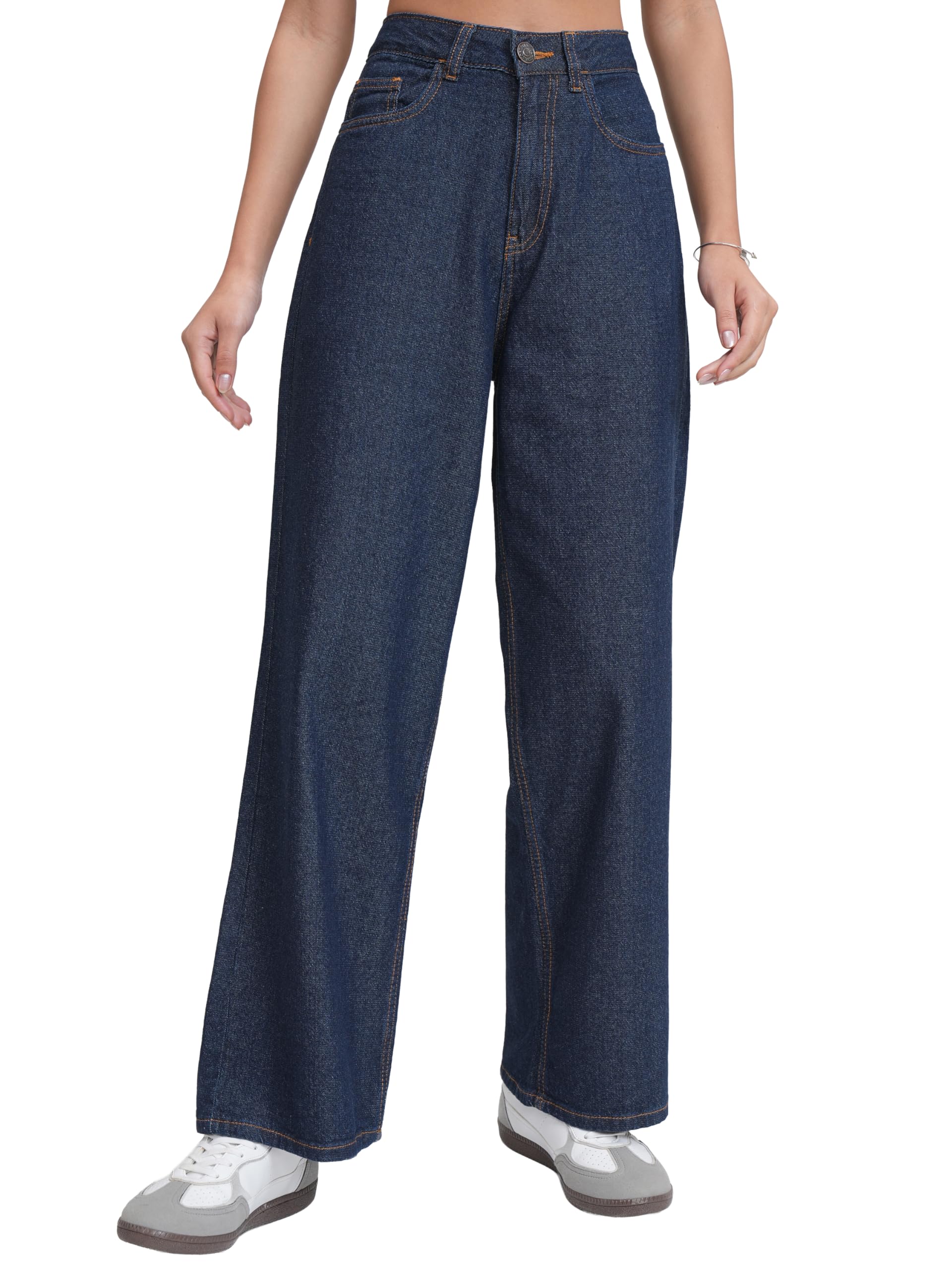 Tokyo Talkies Women's Wide Leg Flared Jeans| Mid-Rise| Jeans Pant in neutral