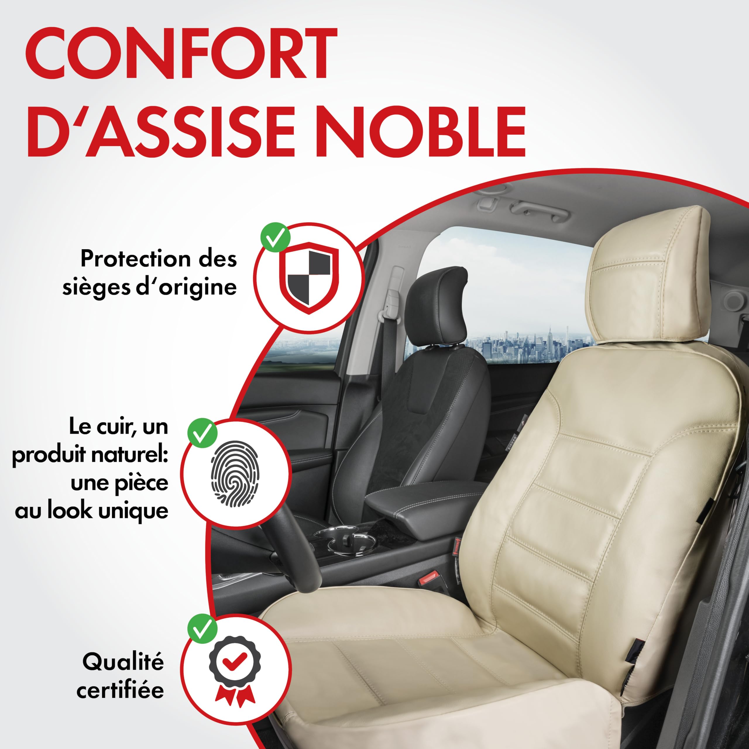Walser Housse de Protection pour Voiture Billy en Cuir véritable, protège-siège de Voiture, Housse de siège en Cuir véritable en Taille Beige 19636