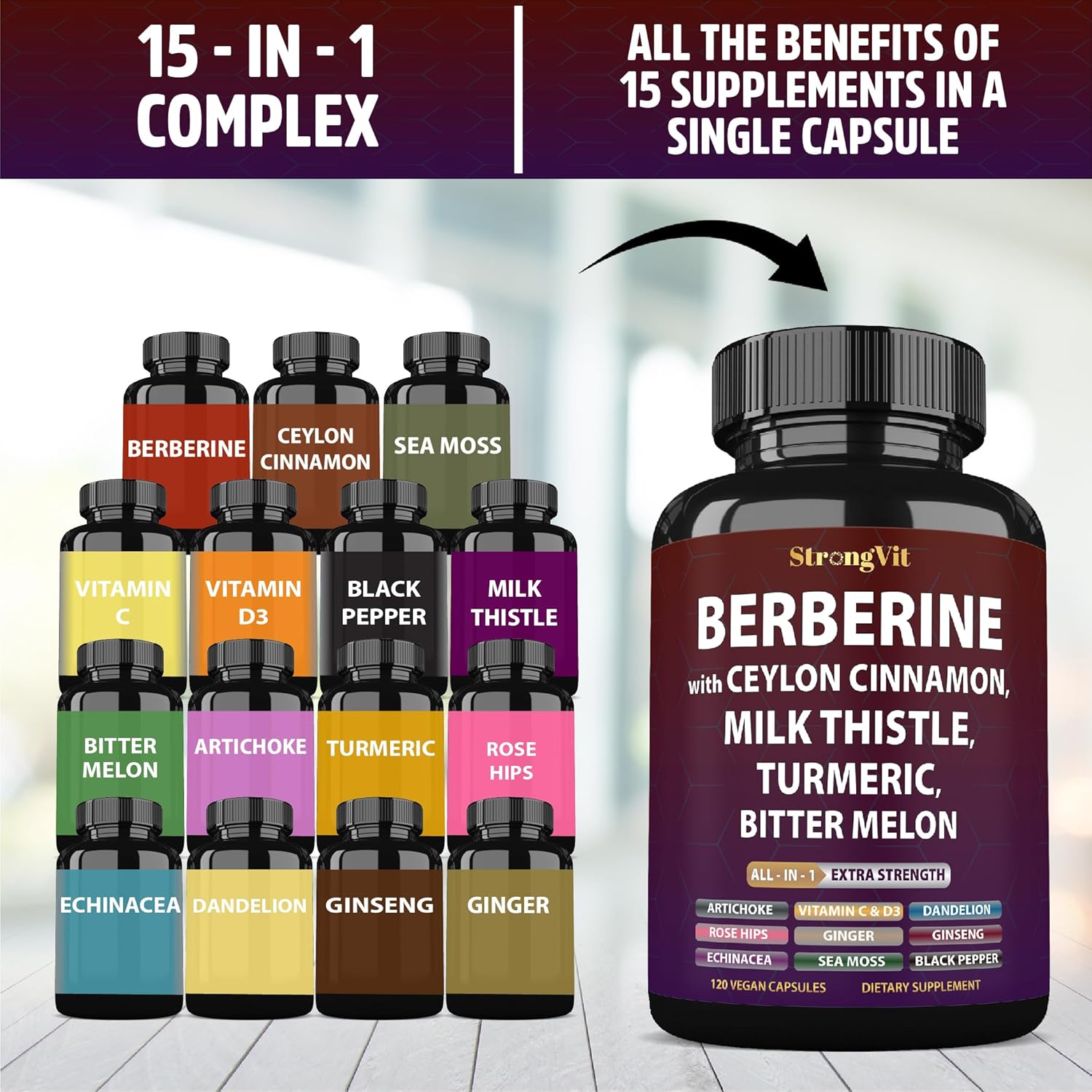 Berberine with Ceylon Cinnamon Supplement, Milk Thistle, Turmeric, Bitter Melon for Digestion, Immunity. Organic Complex for Men & Women, Non-GMO, Gluten-Free, Vegan, USA (120 Capsules) - Image 3