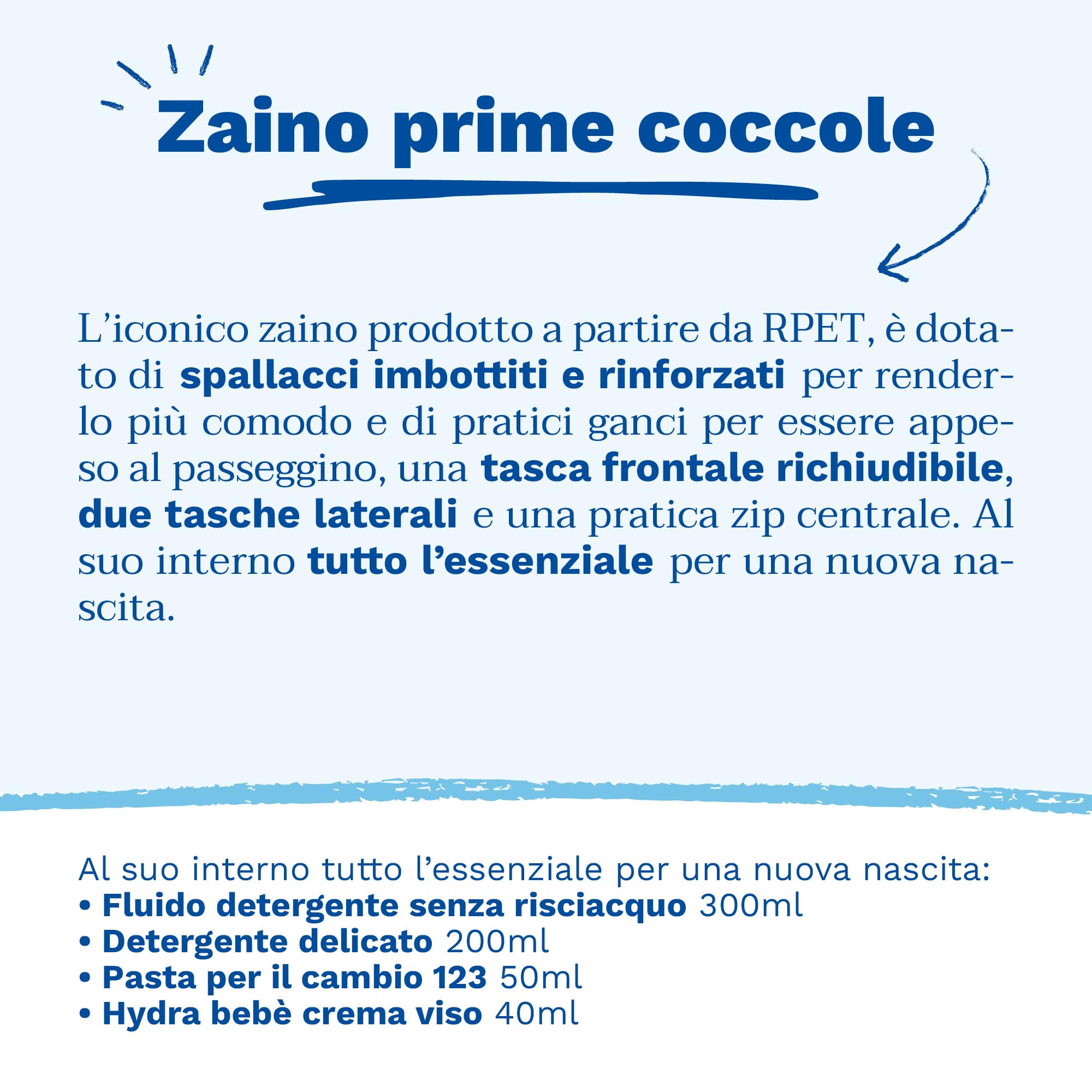 Mustela Zaino Prime Coccole Kit Nascita per Viso, Corpo, Cambio Pannolino, Neonati - Blu