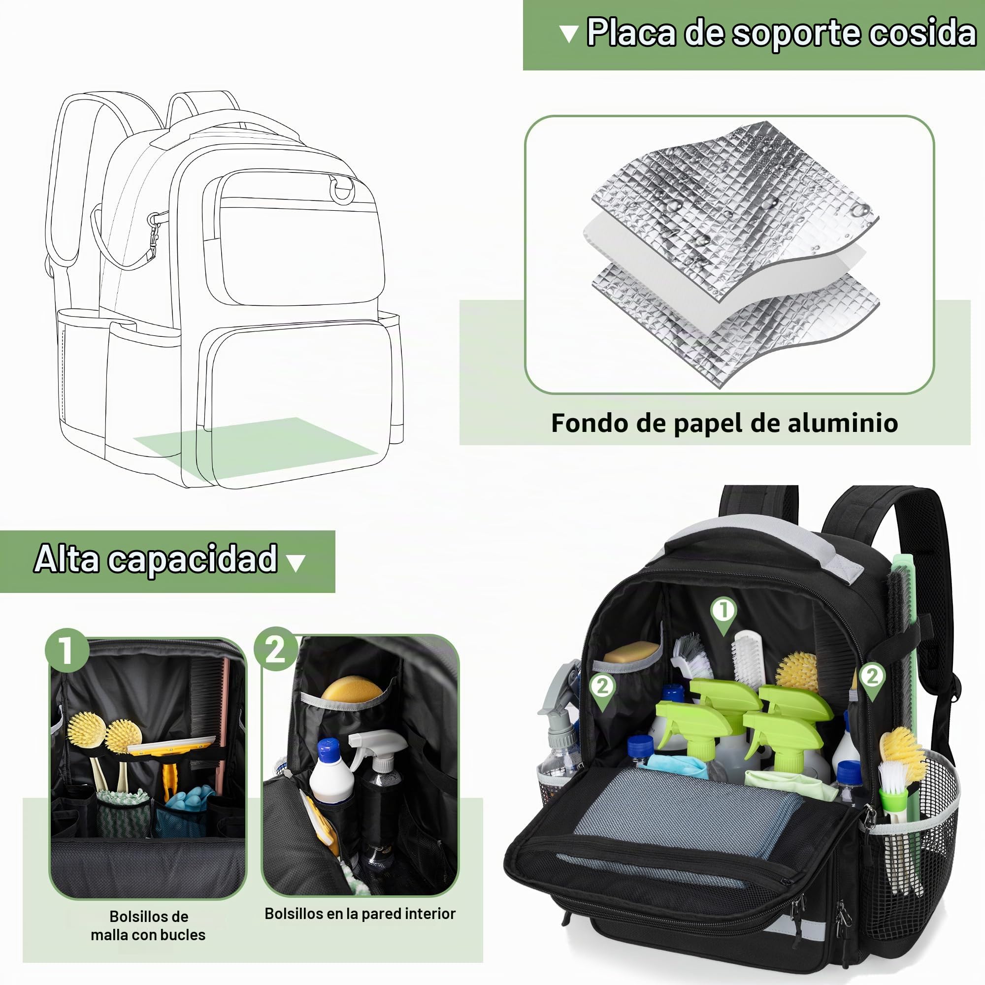 HODRANT Mochila de Limpieza, Solo la Mochila | Mochila Grande para Artículos de Limpieza con Base Rígida y Fondo Impermeable, para El Hogar y El Automóvil