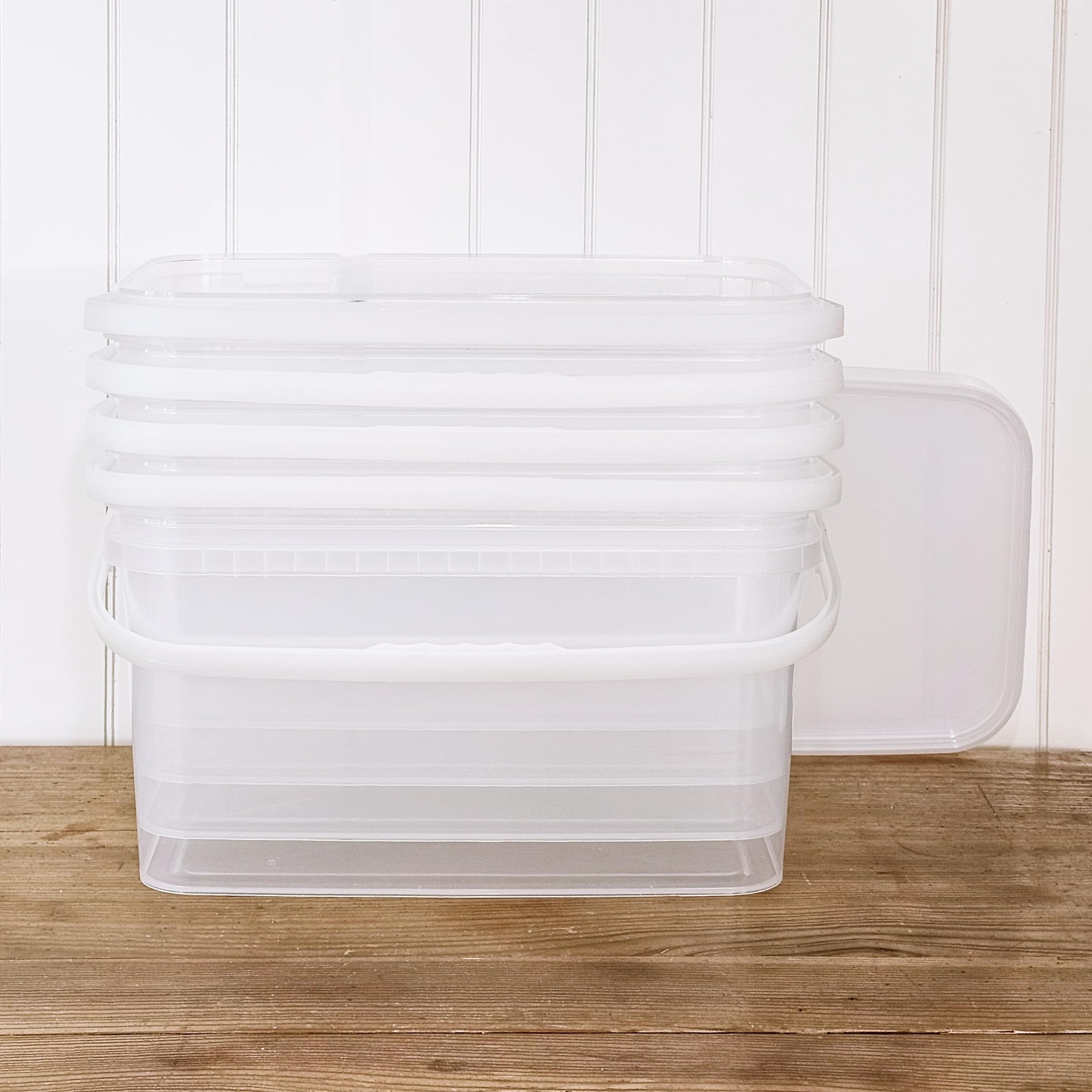 Rechteckiger Eimer mit Deckel Transparent 10L Lebensmittelecht, Luftdicht & Auslaufsicher Stapelbarer PP Kunststoffbehälter mit Henkel Vorratsbehälter für Lebensmittel, Haushalt & Gewerbe (20, 10 L)