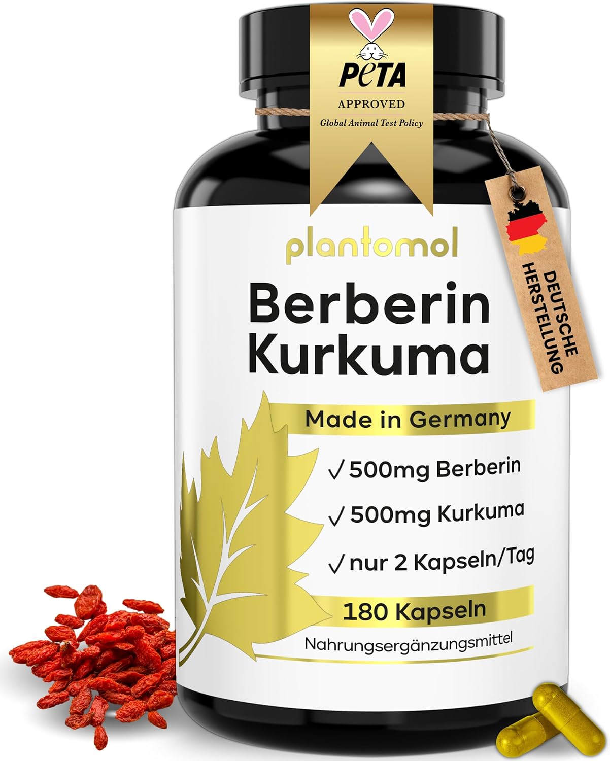 11-fach Berberin 500mg Komplex mit Kurkuma Cholin L-Carnitin Piperin Chrom Vitamin C aus Hagebutte & B6-180 Berberin Kapseln hochdosiert - 3 Monatsvorrat - Amazon product rated Grade C