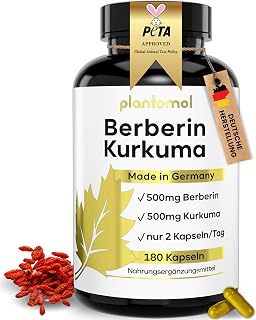 11fach Komplex - Berberin Kapseln hochdosiert - Berberine 500mg mit Kurkuma | 180 Berberin 500mg Kapseln mit Kurkuma Cholin L-Carnitin Piperin Chrom Zink B6 B12 Biotin & Vitamin C - Berberine Kapseln