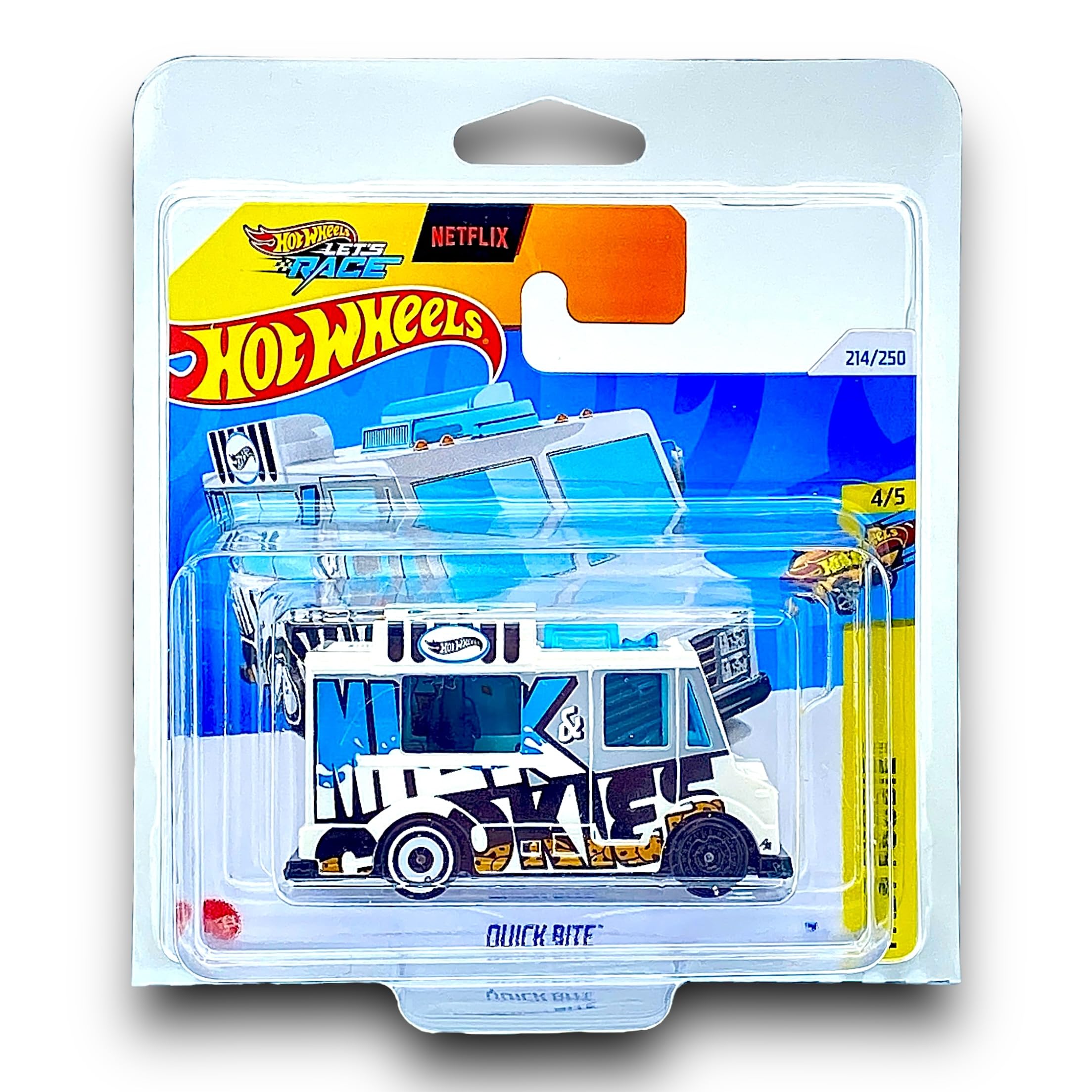 Hot Wheels Quick Bite (White & Black) 4/5 Fast Foodie - 2024-214/250 (Short Card) - includes a KLAS Car Keeper Protector Case - HTB48