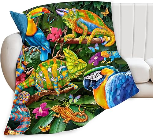 Manta de loro camaleón, regalo para mujeres y hombres, manta de loro camaleón para niños y adultos, manta de forro polar suave, cálida y acogedora