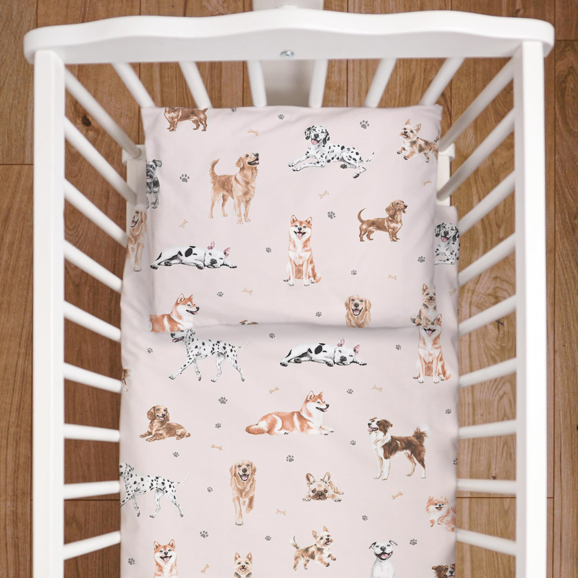 Baby Comfort 4 Piece Duvet Pillow Duvet Cover Pillowcase 80x70 cm Bedding Set 12M+ (Doggies)