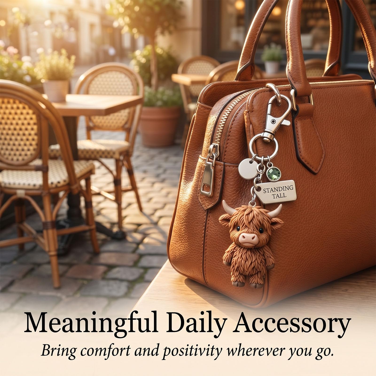 A Little Highland Cow For You Keychain: Your Daily Reminder of Quiet Strength, Cute 3D Resin Tiny Cow Keychainwith Birthstone & Sentiment Card for Women, Friends Family — view 7
