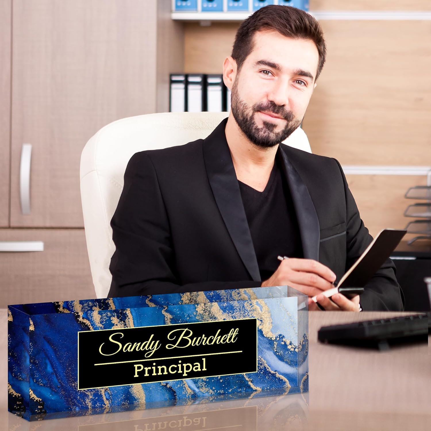 Ship Next Day-Custom Name Plate for Desk, Desk Name Plate Personalized, Acrylic Office Desk Accessories, Appreciation Gifts for Coworkers Employee Teachers Boss Women Men (Blue Coast) - Image 5