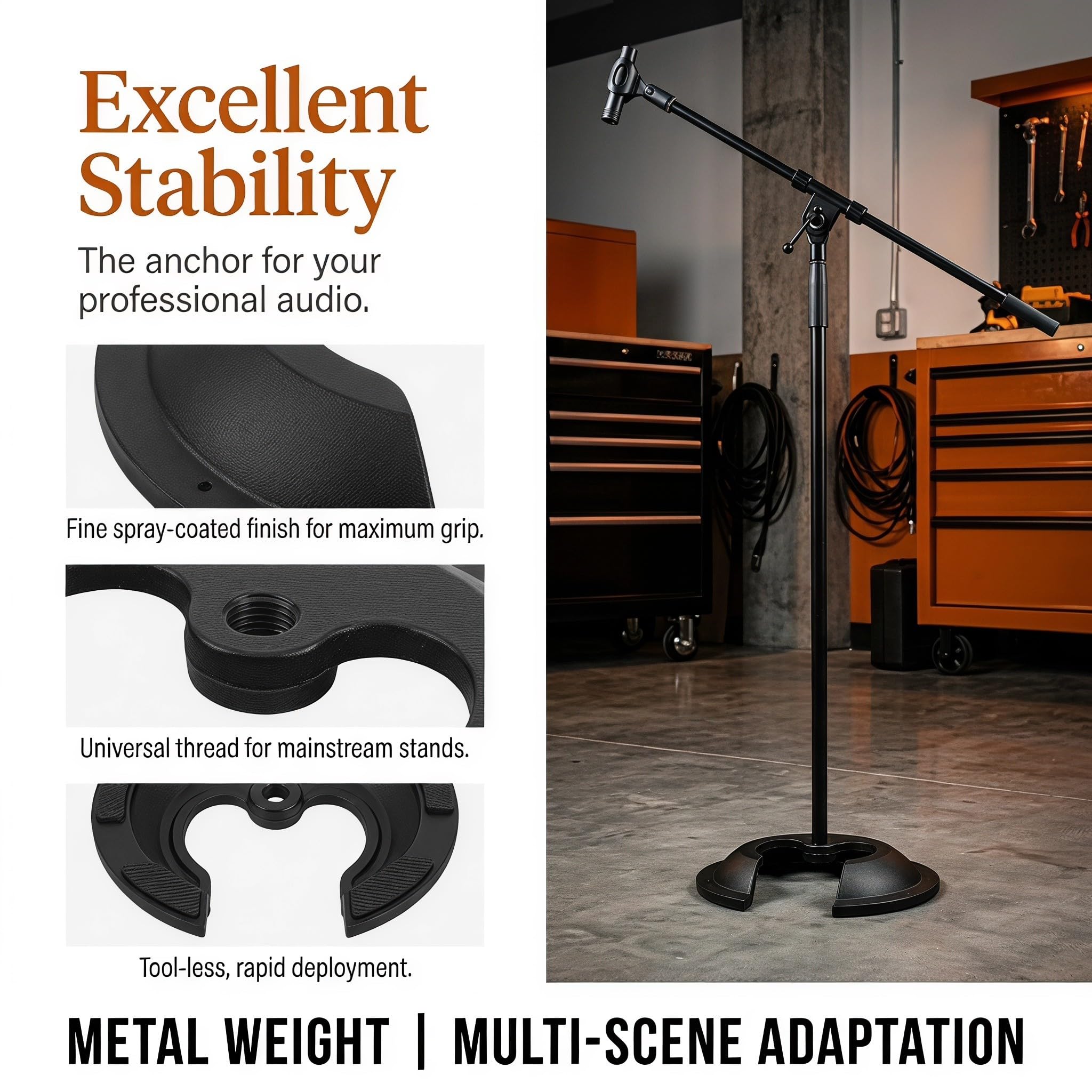 Base Forma a Corno di Bovino Rotonda Base Pesante Vite Rinforzata 245mm in Metallo Nero per Supporto Microfono per Studio Domestico e Ufficio