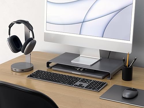 Miniatura 9 de Satechi Soporte de monitor USB C Hub para escritorio con puerto de datos USB-C, 3 puertos USB 3.0, lectores de tarjetas microSD, conector de audio,