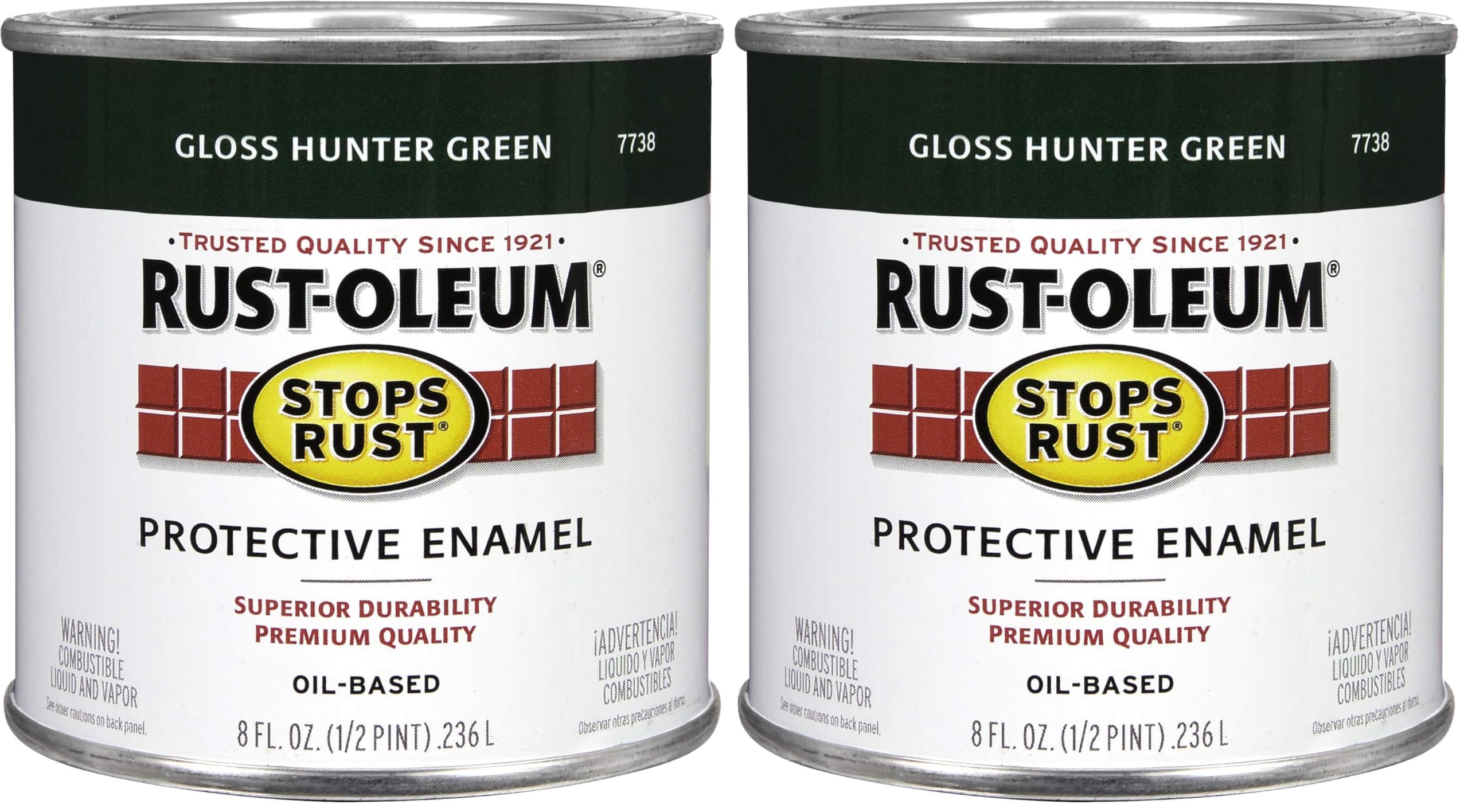 Rust-Oleum 7738730 Stops Rust Brush On Paint, Half Pint, Gloss Hunter Green, 8 Fl Oz (Pack of 2)