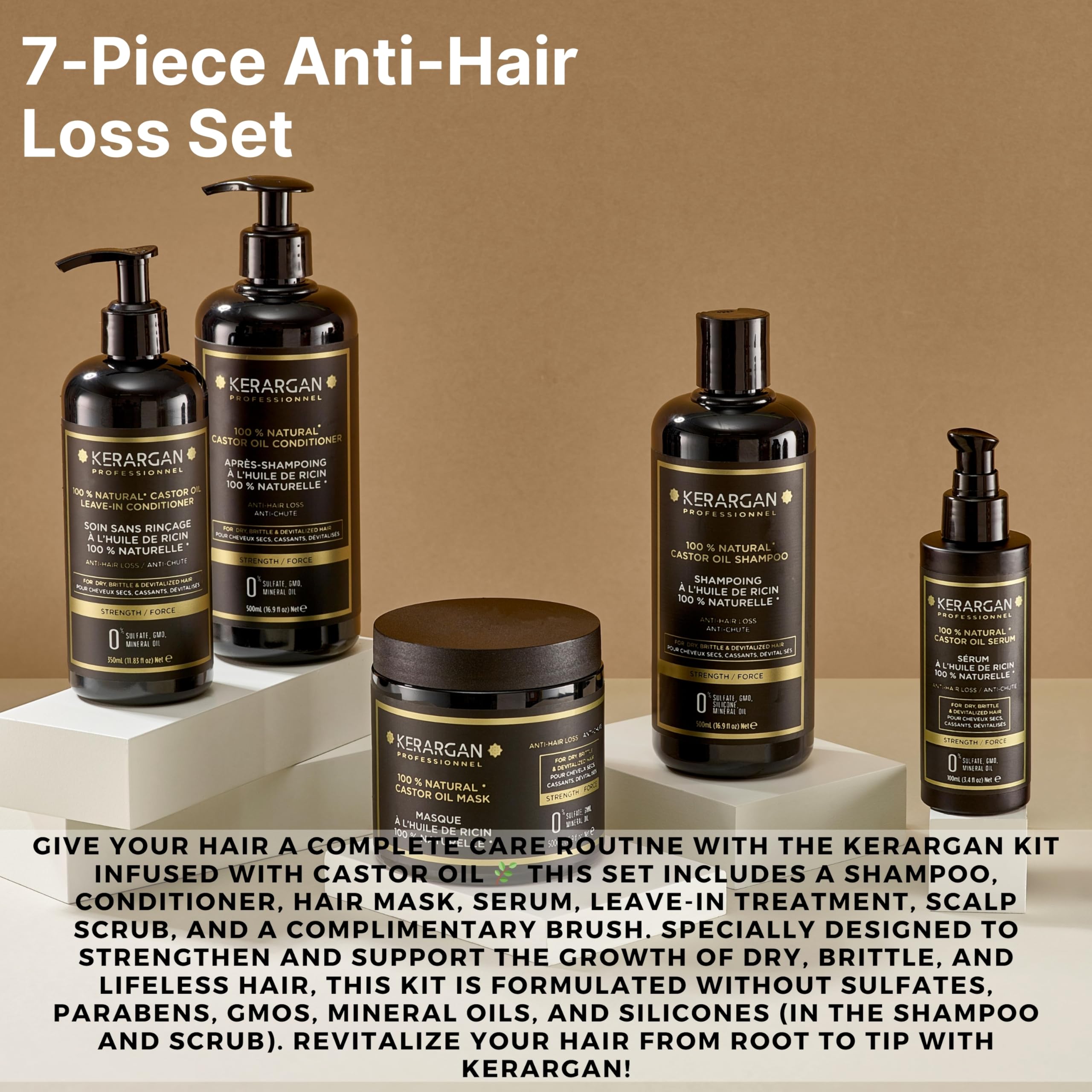 Kerargan, Complete Anti-Hair Loss Kit with Castor Oil for Dry Brittle, Lifeless Hair, Promotes Growth, Sulfate-Free - Image 2