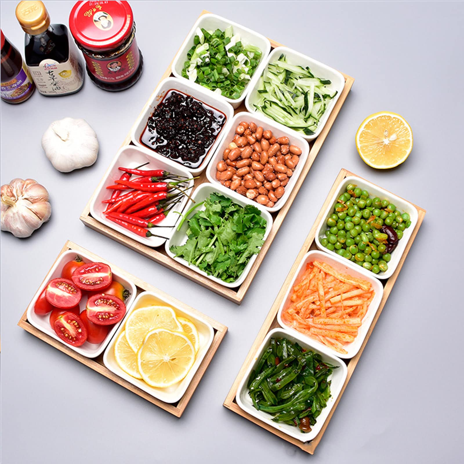 RoseFlower Servierschalen Set 6 bruchfeste Dip Schälchen mit Servierplatte, Snack Schalen Dipschalen mit passendem Tablett Ideal für Tapas, Antipasti, Dips
