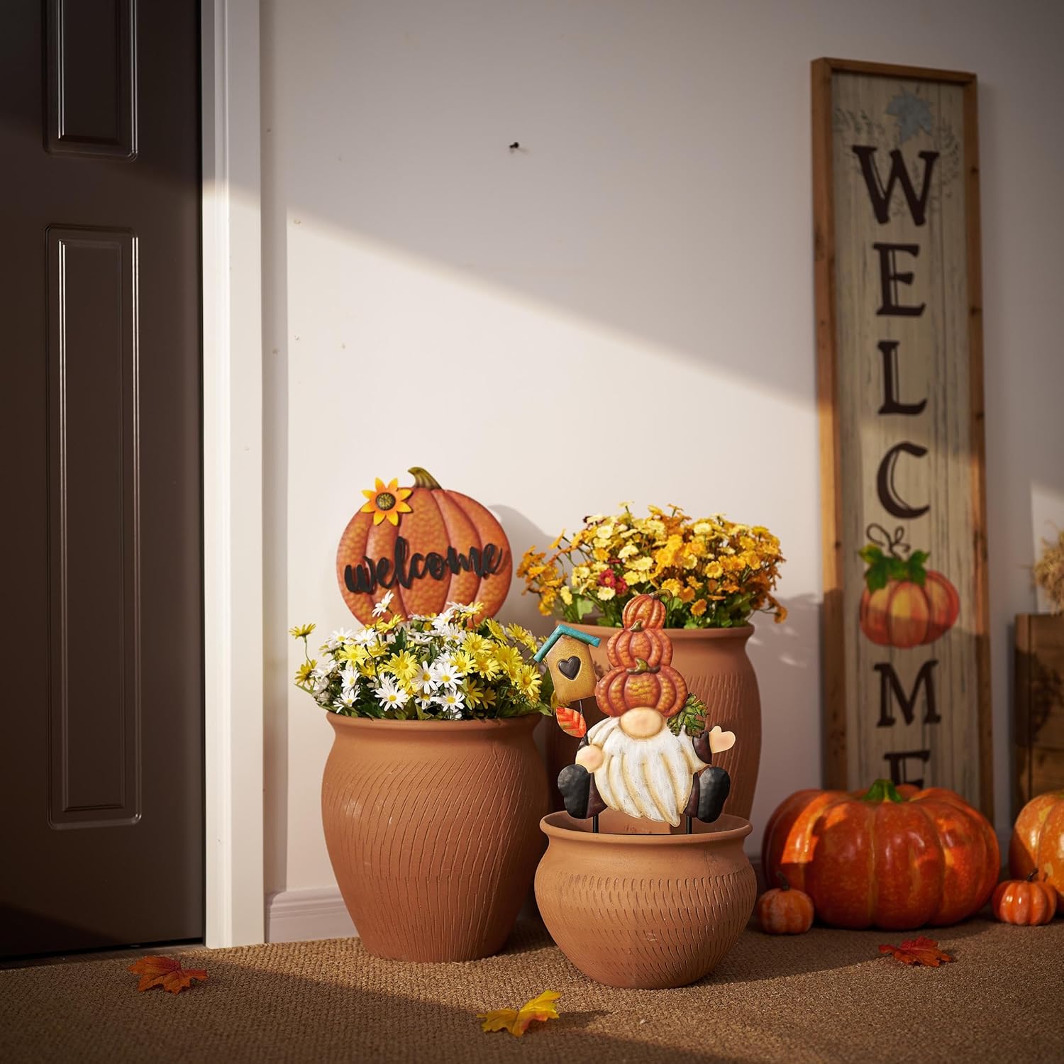 TERESA'S COLLECTIONS Fall Gnome Pumkin Decorations Garden Stakes for Ourdoor, Harvest Metal Welcome Signs for Yard Decor, Orange Autumn Fall Decor for Thanksgiving Decorations, Gift for Mom