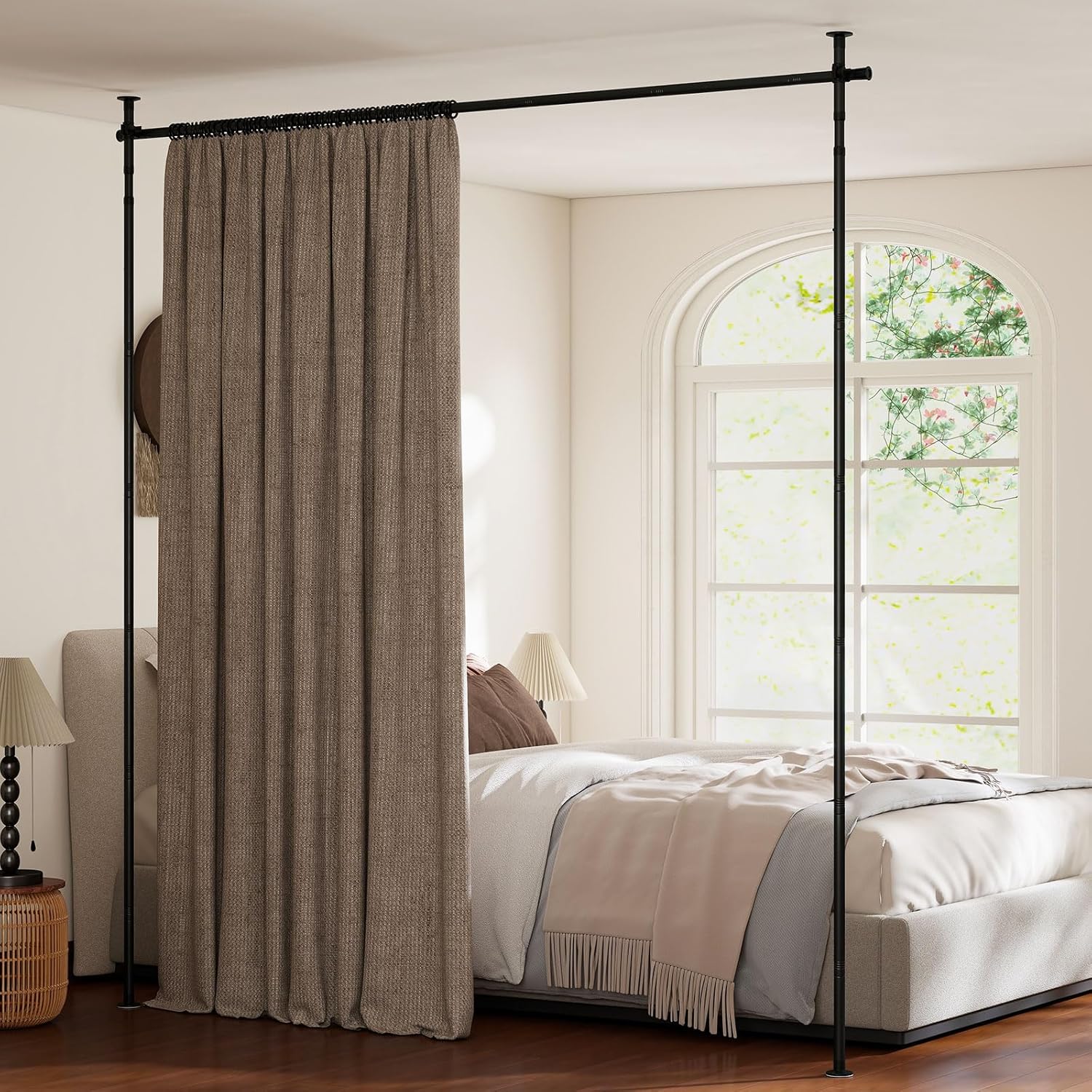 Giantex Room Divider Curtain Rod, No Drill Floor to Ceiling Tension Rod, Adjustable 4-10 ft Height & 28-72 in Width, Heavy Duty Metal Partition Rod for Room Separation in Apartment, Dorm, Studio