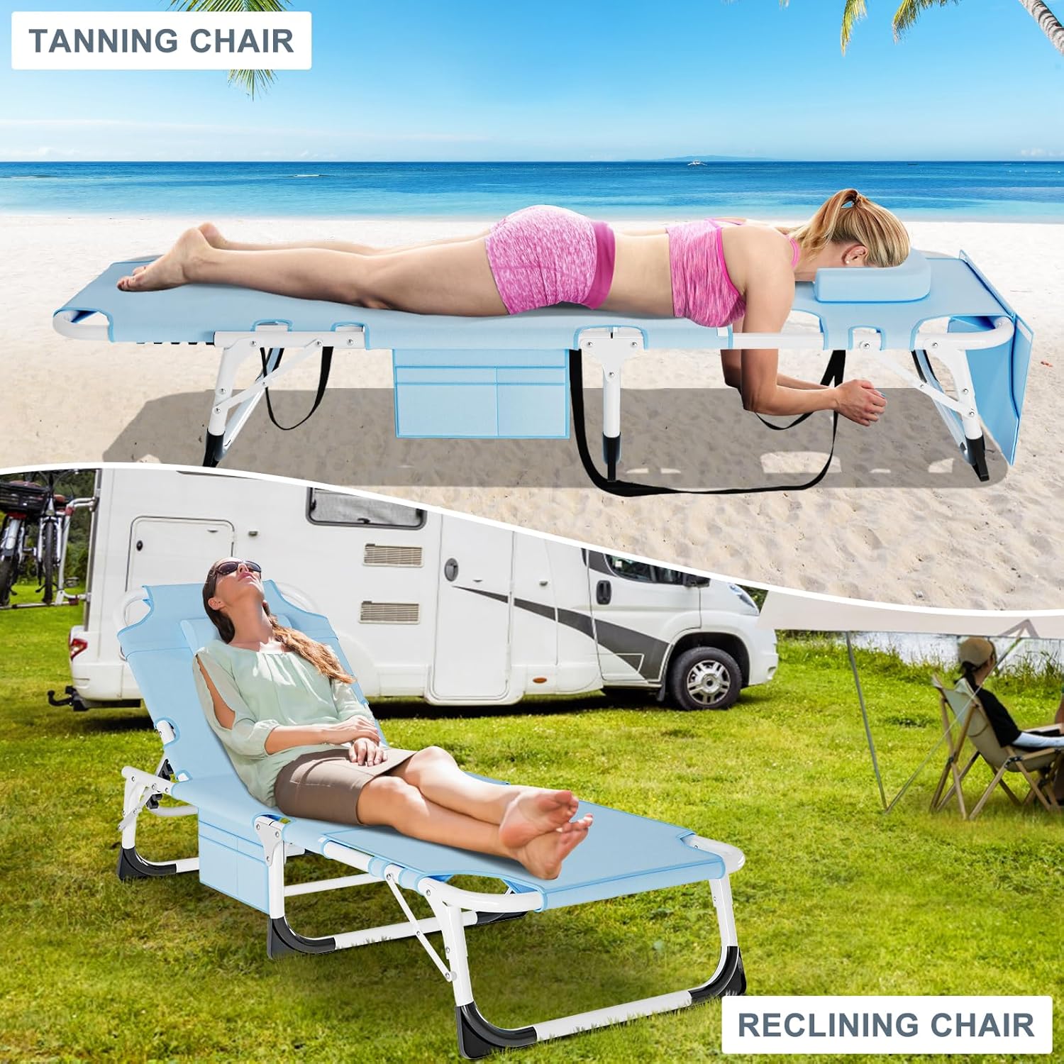 Slsy Folding Camping Cot for Adults with Pad, Padded Portable Sleeping Cots, Camp Bed with Carry Bag for Outdoor Travel, Beach, Hiking