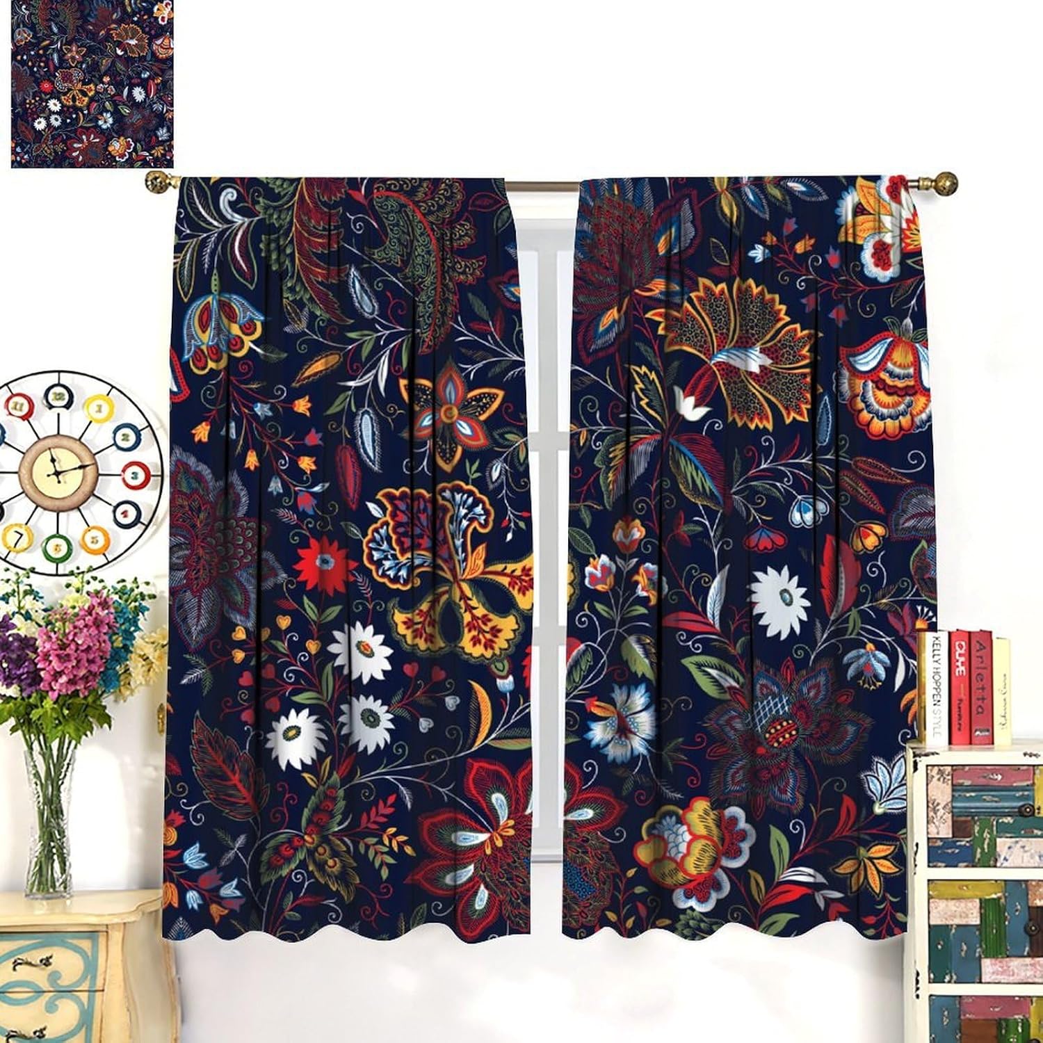 Paisley Blackout Curtains for Home Decor,Classic Vintage Floral Paisley Modern Luxury Aesthetics Printed Rod Pocket Window Treatments Drapes for Kitchen Bedroom Living Room 42" W X 45" L