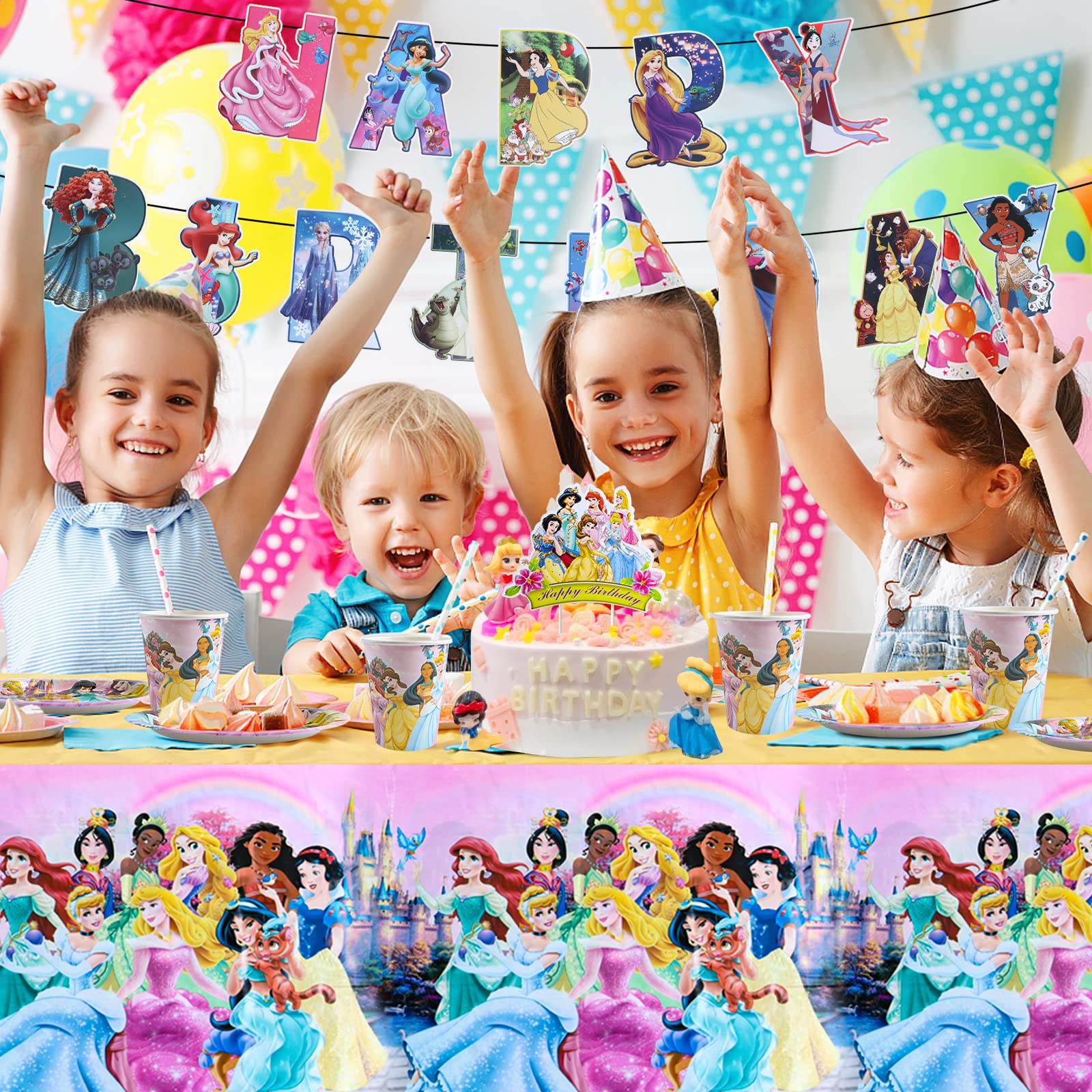 Set Stoviglie Compleanno Principessa | Per 20 Persone | Tovaglia, Piatti, Tovaglioli | Tema Rosa Per Bambine - Foto 11