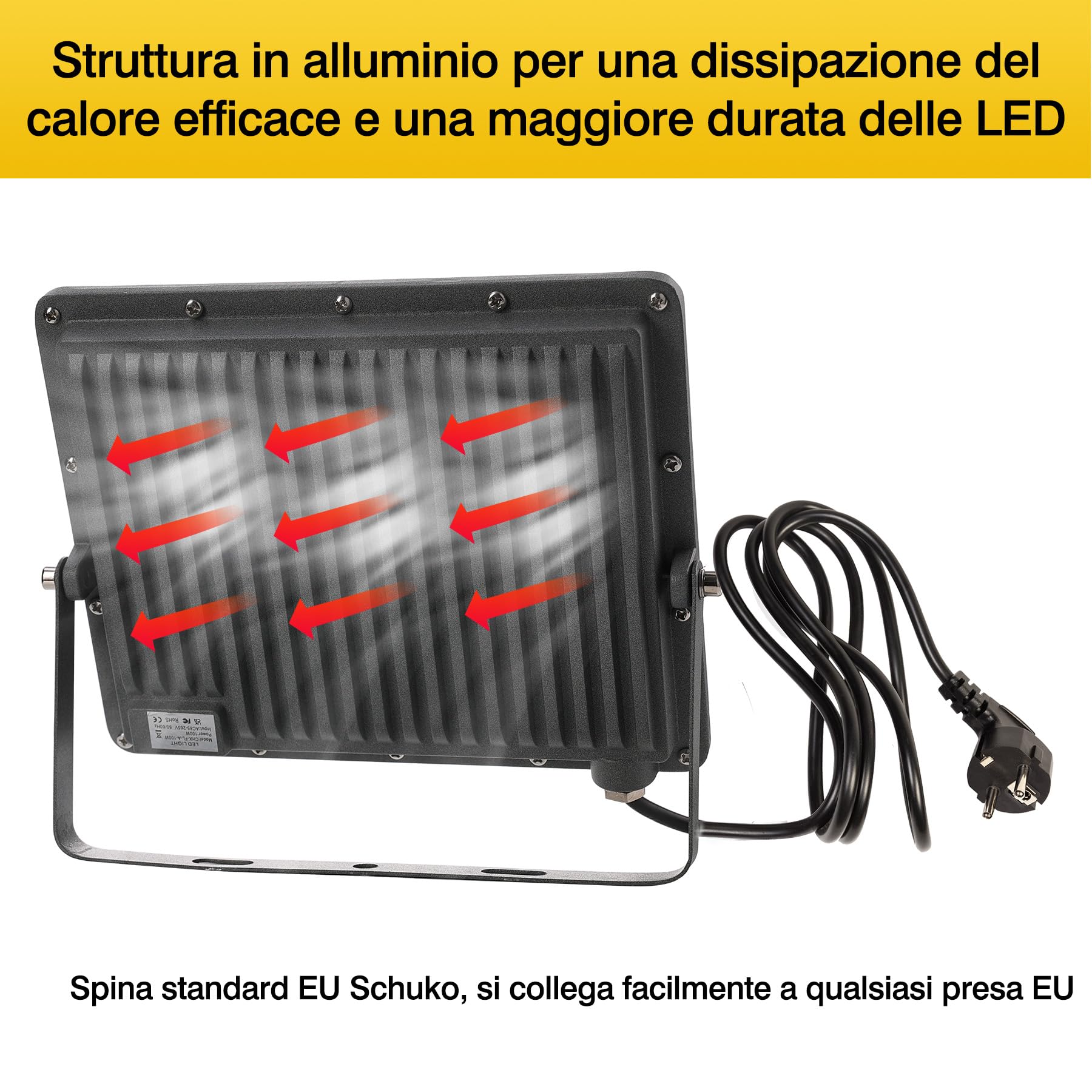 Faretto LED da Esterno 200W, IP66 Impermeabile Luce Bianca Fredda 6500K Faro LED Con Spina Schuko,20000 Lumen,220-240V AC 50Hz