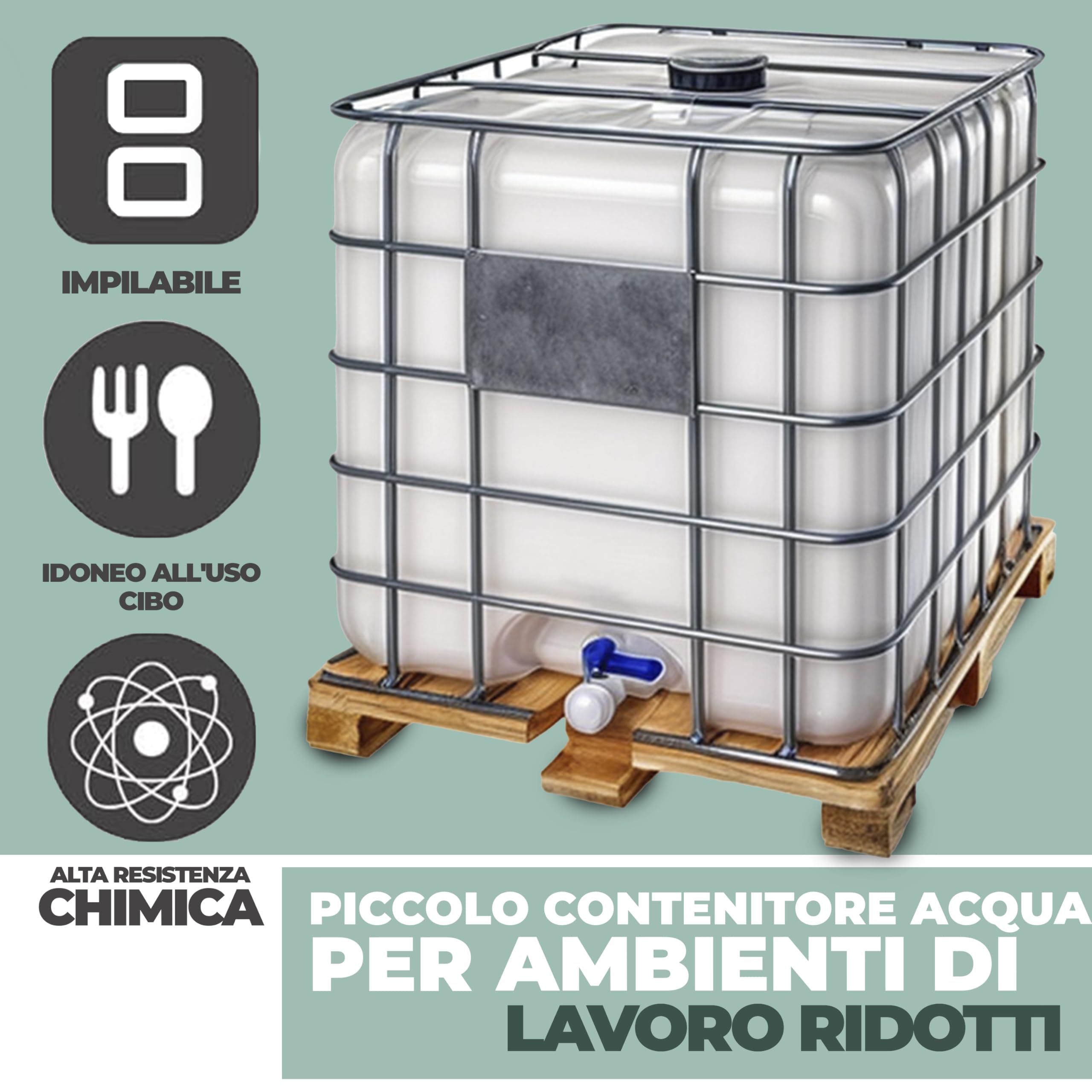 Bidone Serbatoio Acqua 1000 litri IBC-GRG con pallet in legno