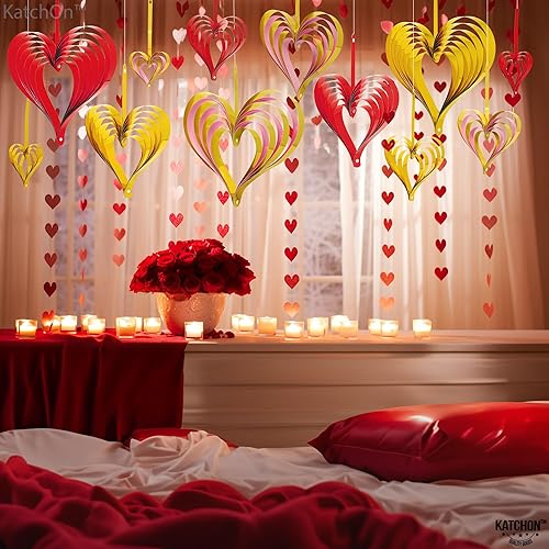 Vista 5 de KatchOn, Decoraciones colgantes 3D de San Valentín, 10 pulgadas, paquete de 12 remolinos colgantes para el día de San Valentín, decoraciones