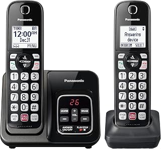 Panasonic KX-TGD832M Cordless Phone with Answering Machine, Advanced Call Block, Bilingual Caller ID - 2 Handsets Expandable to 6, Metallic Black