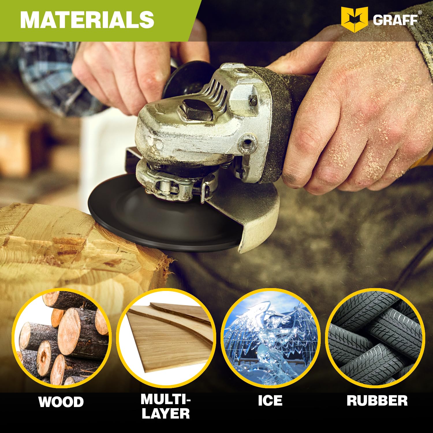 GRAFF Premium Wood Carving Disc 4 1/2 Inch for Angle Grinder – Set Shaping and Grinding Wheel for Wood, Softwood, Hardwood – Woodworking Angle Grinder Attachment with 7/8" – 5/8" Arbor