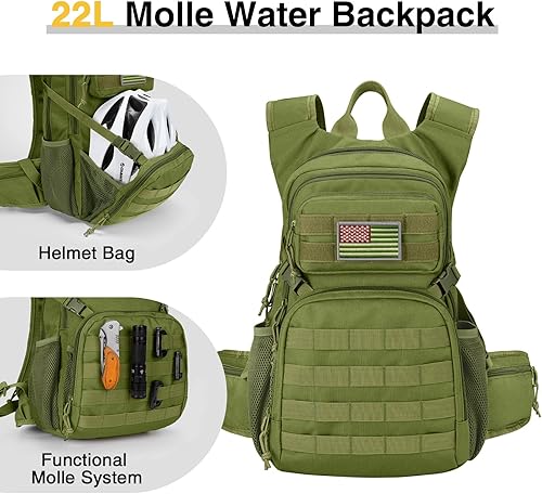 Miniatura 4 de CVLIFE Mochila táctica de hidratación con vejiga de agua de TPU de 3 L, mochila de senderismo de 22 L para hombres y mujeres, mochila de agua Molle