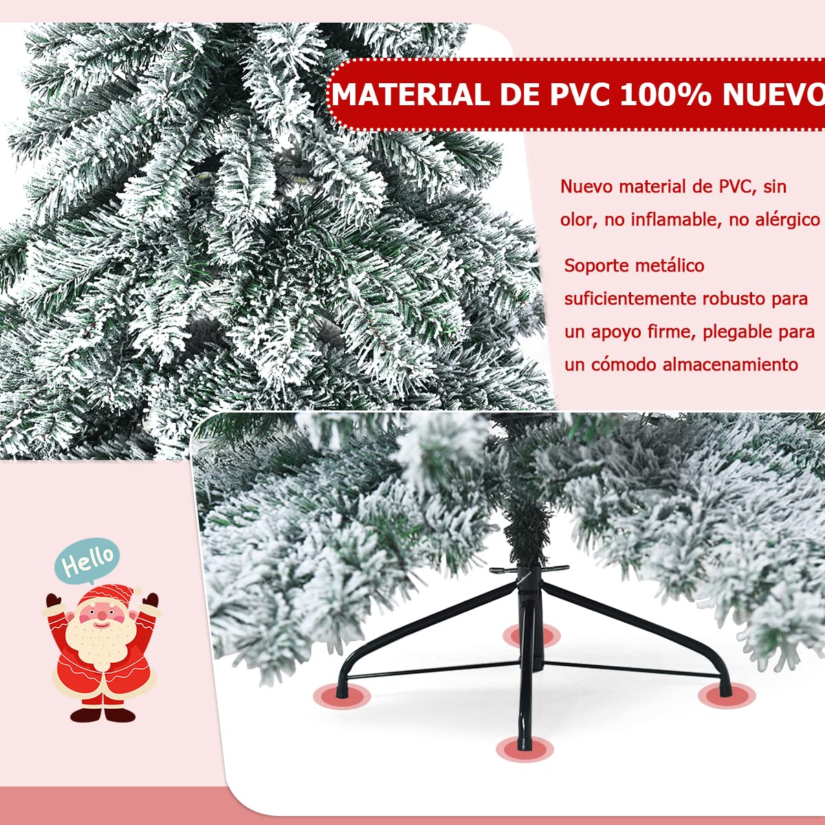 GOPLUS Árbol de Navidad Artificial Nevado (Nevado, 180 cm) | Decoración navideña con 657 ramas de PVC ignífugo, soporte de hierro y montaje rápido, plegable