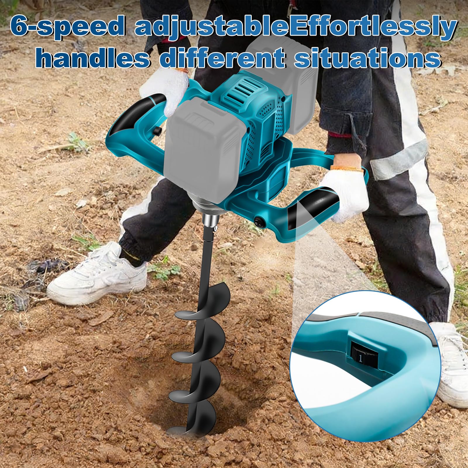 Akku Erdbohrer Kompatibel mit Makita 18V Akku, 1200W Bürstenloser Erdlochbohrer Pfahlbohrer Vloerboor mit 20mm Erdbohrer Adapter für Pfahlbohrer, Zaunbau und Garten (Ohne Bohrer & Batterie)