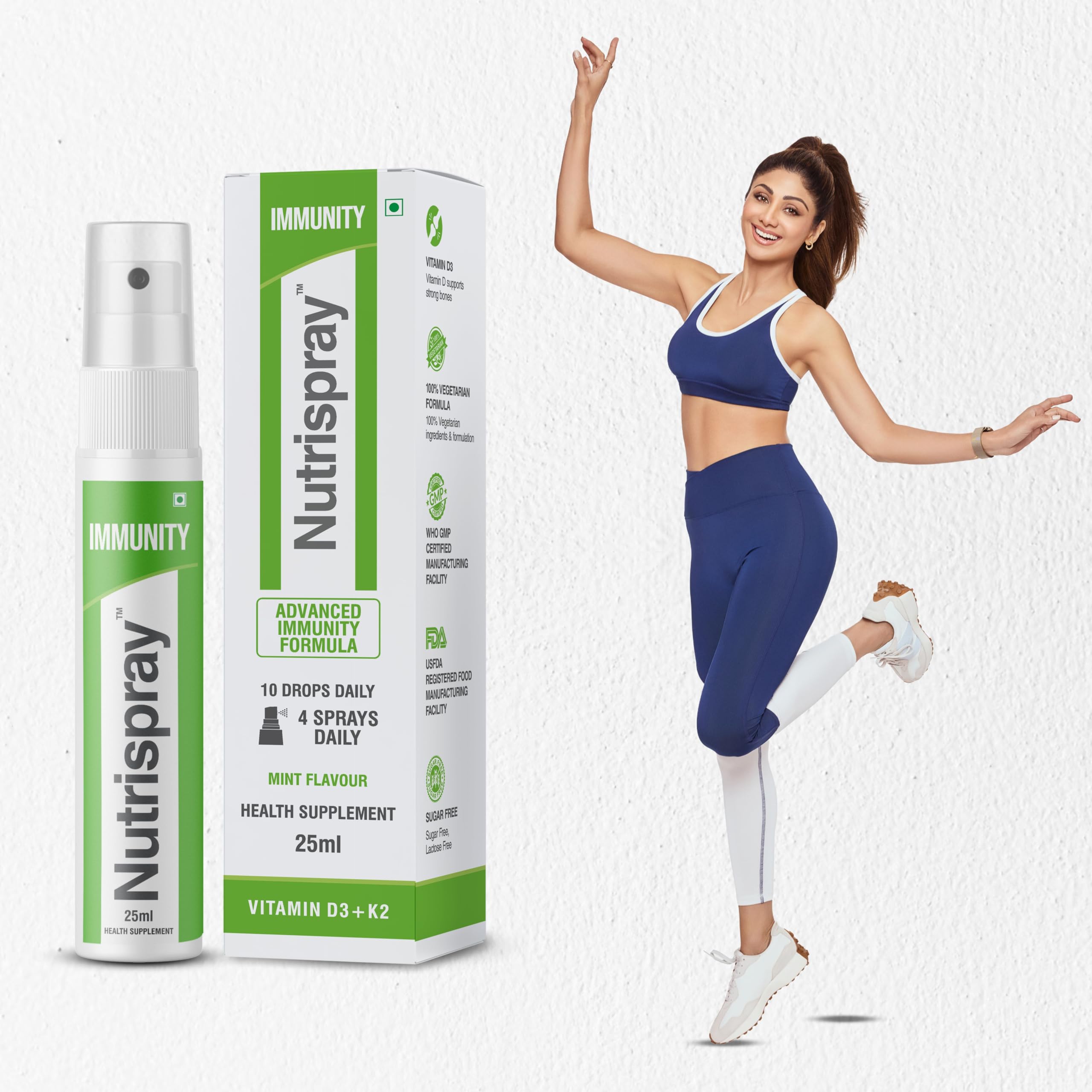 Nutrispray IMMUNITY Vitamin D3 + K2 Oral Spray | Fast Absorption Vitamin D Supplement | Supports Bone Strength, Heart Health & Calcium Absorption | Daily Wellness for Men & Women | Pack of 1 (25ml)