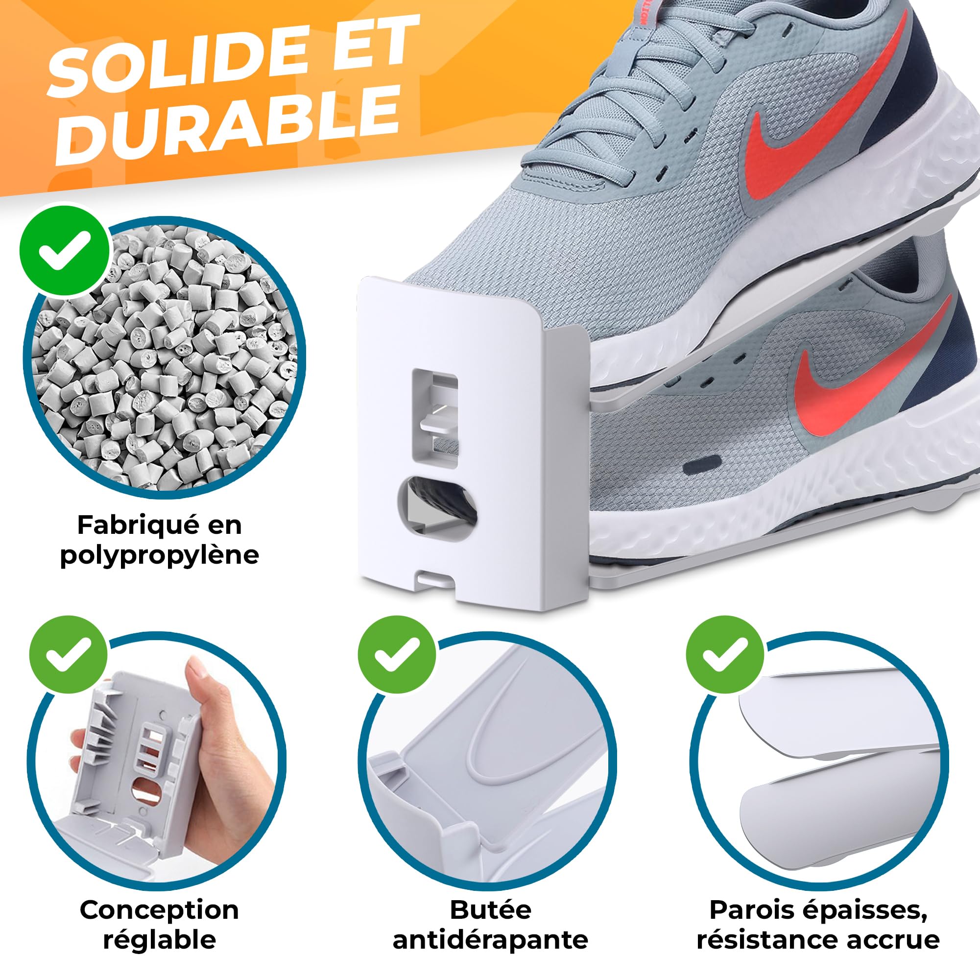 Range Chaussures Gain de Place – Organisateur chaussures double couche réglable | Rangement chaussures placard ou étagère | Support chaussures empilable (Blanc,24)