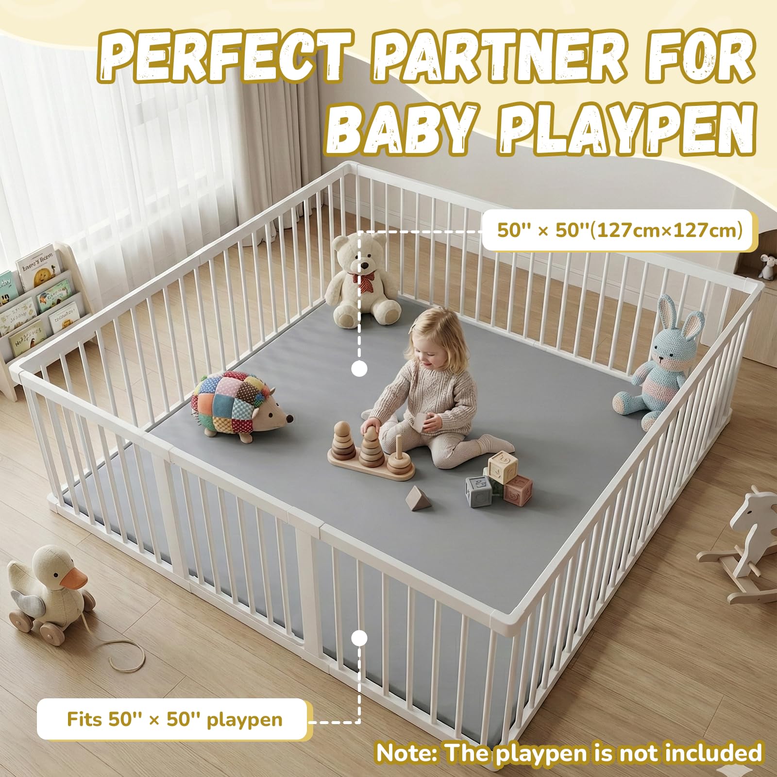 jxgzyy Alfombra de juegos para bebés de 127 x 127 cm, lavable, desmontable, 3 cm de grosor, alfombra de juegos de doble cara para niños pequeños y bebés, sala de juegos, actividades de guardería