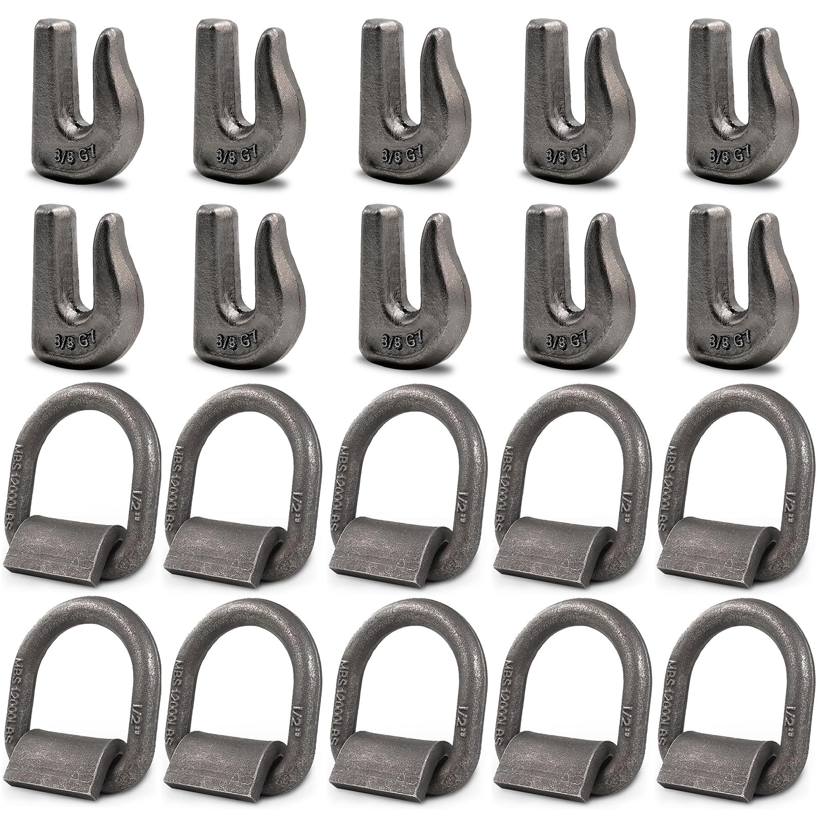 Strapazierfähiger geschmiedeter D-Ring, 1,27 cm D-Ring-Anhänger-Spannanker, 0,95 cm Anschweißhaken, G70, schweißbarer Kettenhaken, für Anhänger, LKW, Wohnmobil, ATV-Spanngurte und mehr (20
