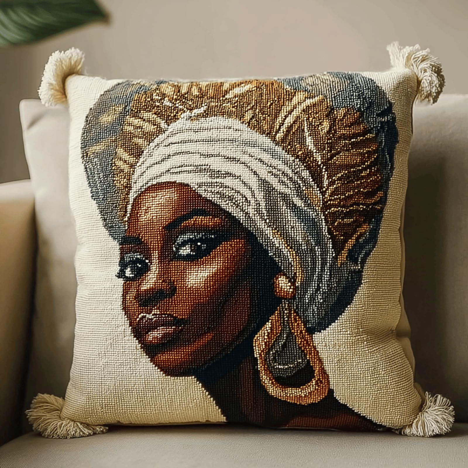 Kit gancio a chiusura per cuscino punto annodato e creazione artistica, kit fai da te completo di tela pre-stampata in colori vivaci, tappeto ricamato casa, federa 43 x 43 cm, elegante
