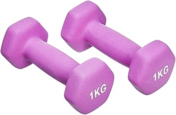 amazon basics Neoprene Dumbbell Pair | 2 x 1Kg | 6.5 x 5.9 x 14.2 Cm | Purple - image, photos