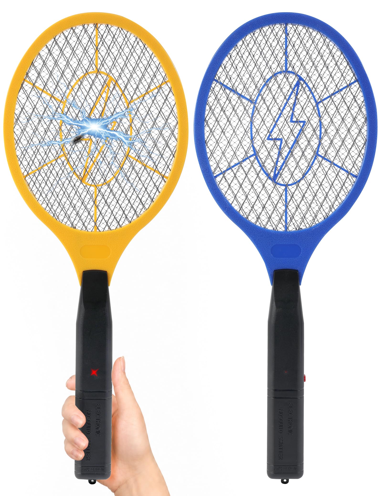 Photo 1 of 2 Pack Electric Fly Swatter (Yellow & Blue), High-Voltage Bug Zapper with Safety Mesh, Indoor/Outdoor Mosquito Killer, Battery Powered Pest Control, AA Batteries Required (Not Included)