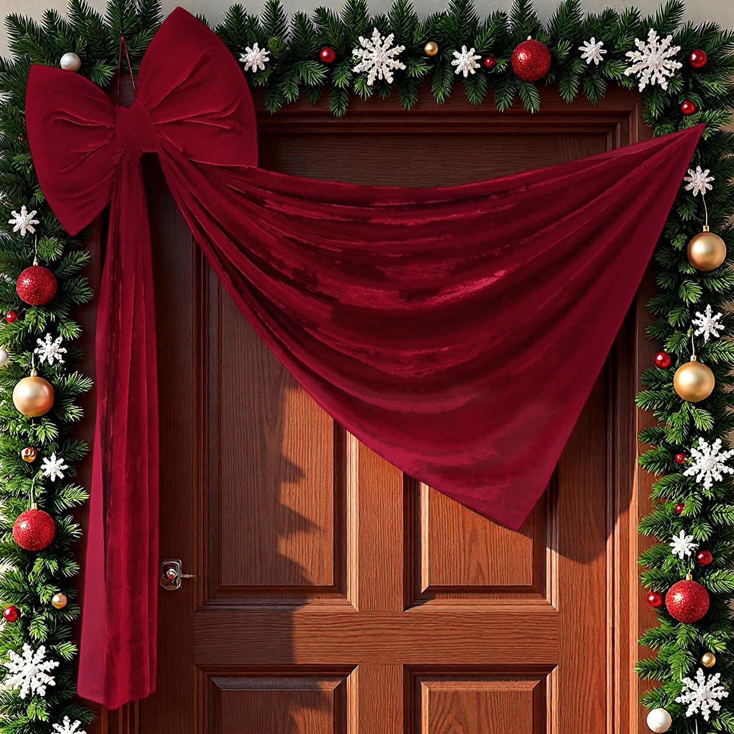 Lazo para árbol de Navidad extra grande, rojo y grande, lazo de terciopelo, lazo de Navidad, lazo decorativo, lazo de terciopelo, rojo, 41 x 178 cm