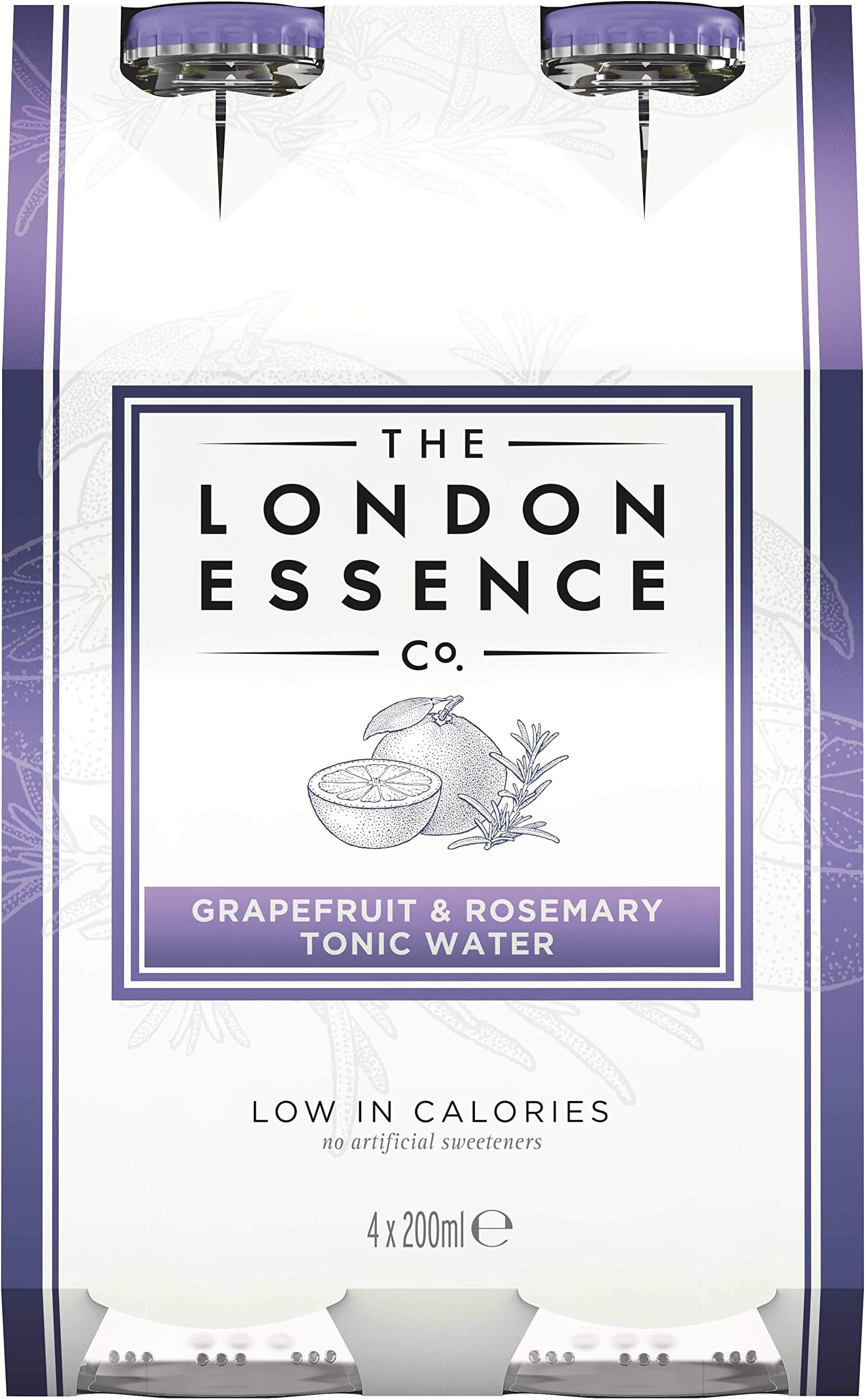 London Essence Company - Tonic Water - Perfect Mixer for your Premium Spirits - Low Calorie - Natural Sweetener - Grapefruit and Rosemary, 200ml (Pack of 4)
